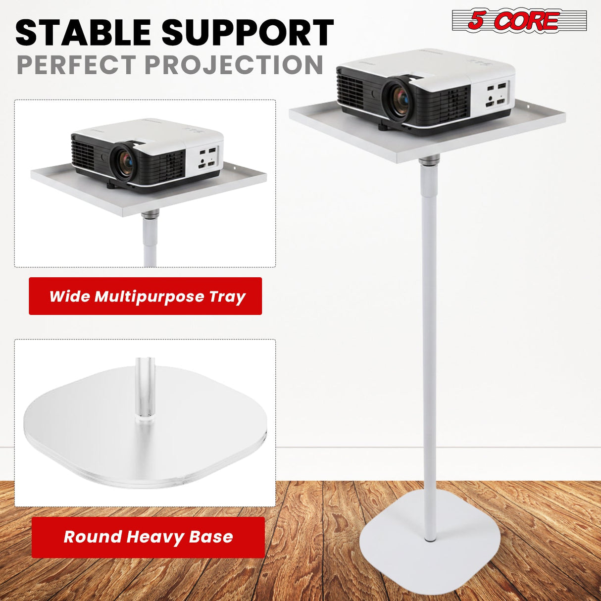 5 Core Projector Stand Floor Adjustable 66" Universal Projectors Support for Home Office & Studio