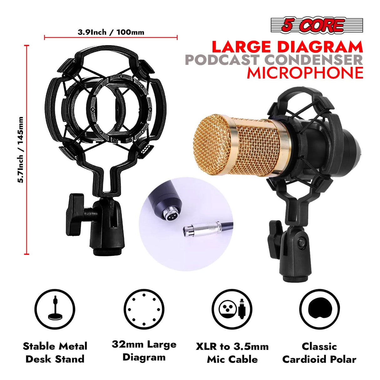 5Core podcast microphone bundle with cardioid condenser mic and adjustable boom arm