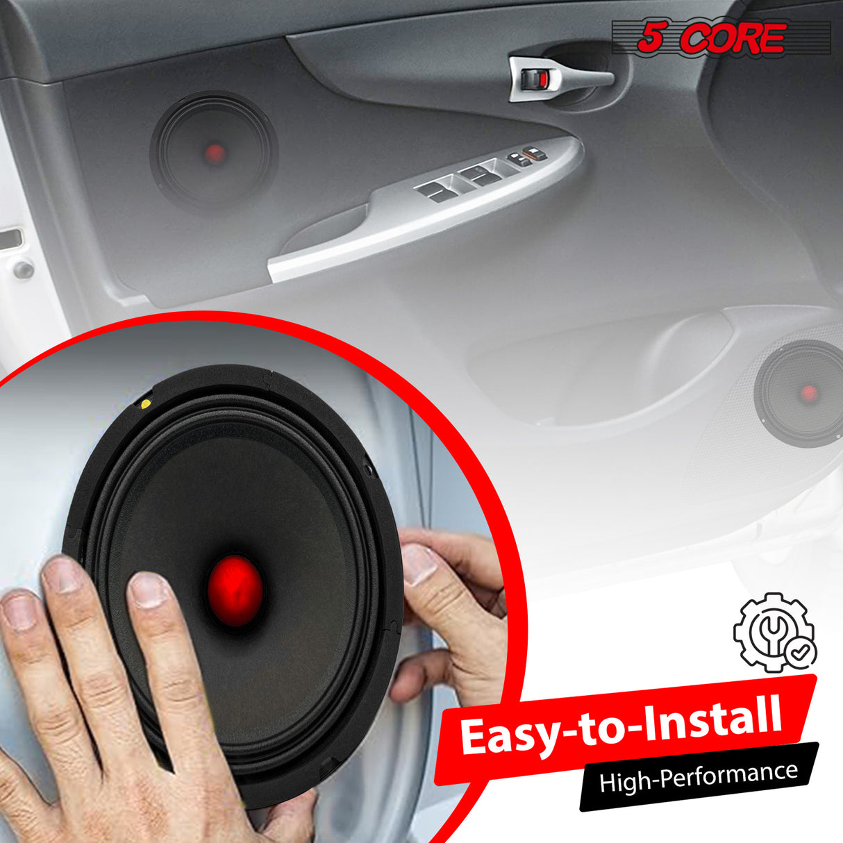 5 Core 8 Inch Midrange Speaker Pair 500W Aluminum Bullet 4 Ohm Pro Audio Slim Car Door Loudspeaker