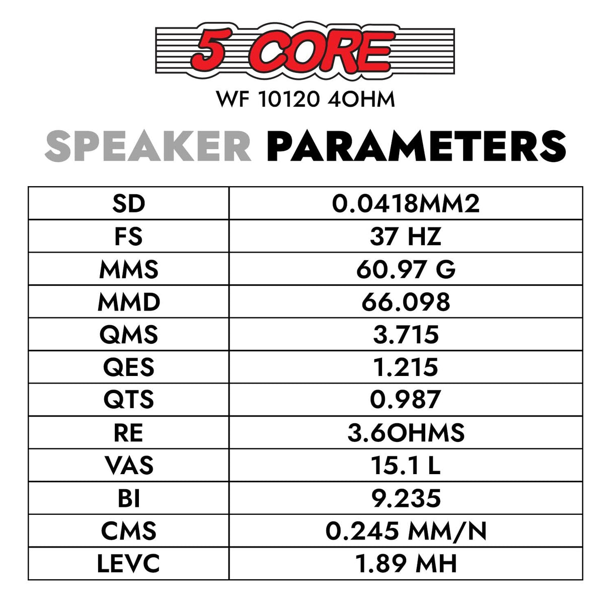 5 Core 10 Inch Subwoofer pair 600W Car Audio Sub Woofer 4 Ohm w Deep Bass Replacement Loud Speaker