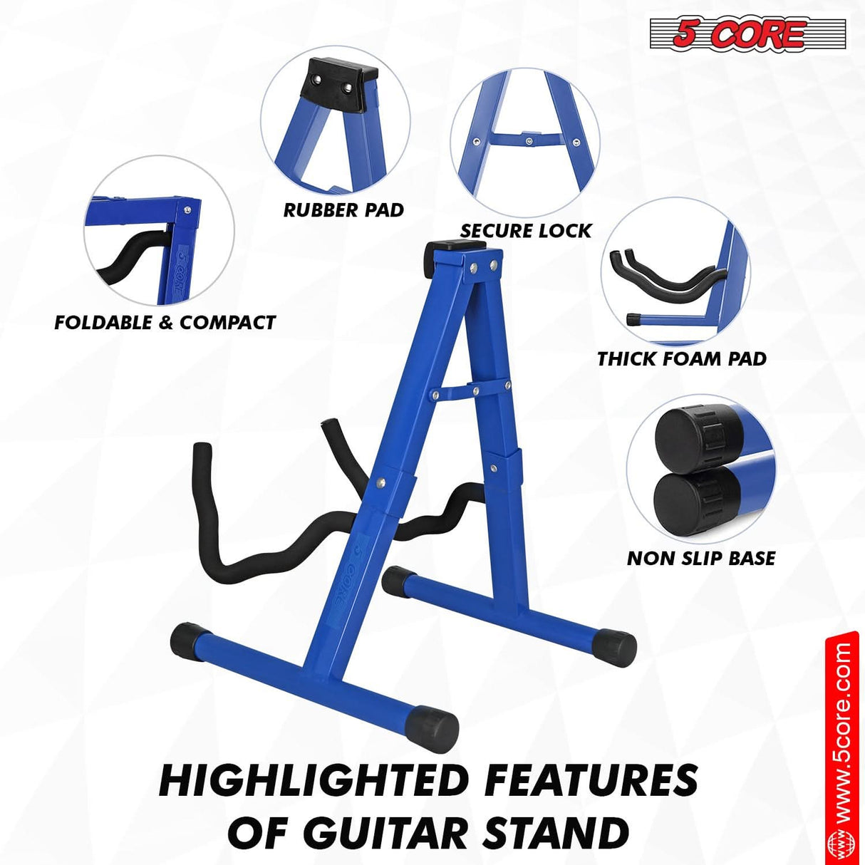 5 Core Guitar Stand 2PC A Frame Shape w Soft Foam Arm Non Slip Rubber for Acoustic Electric Bass