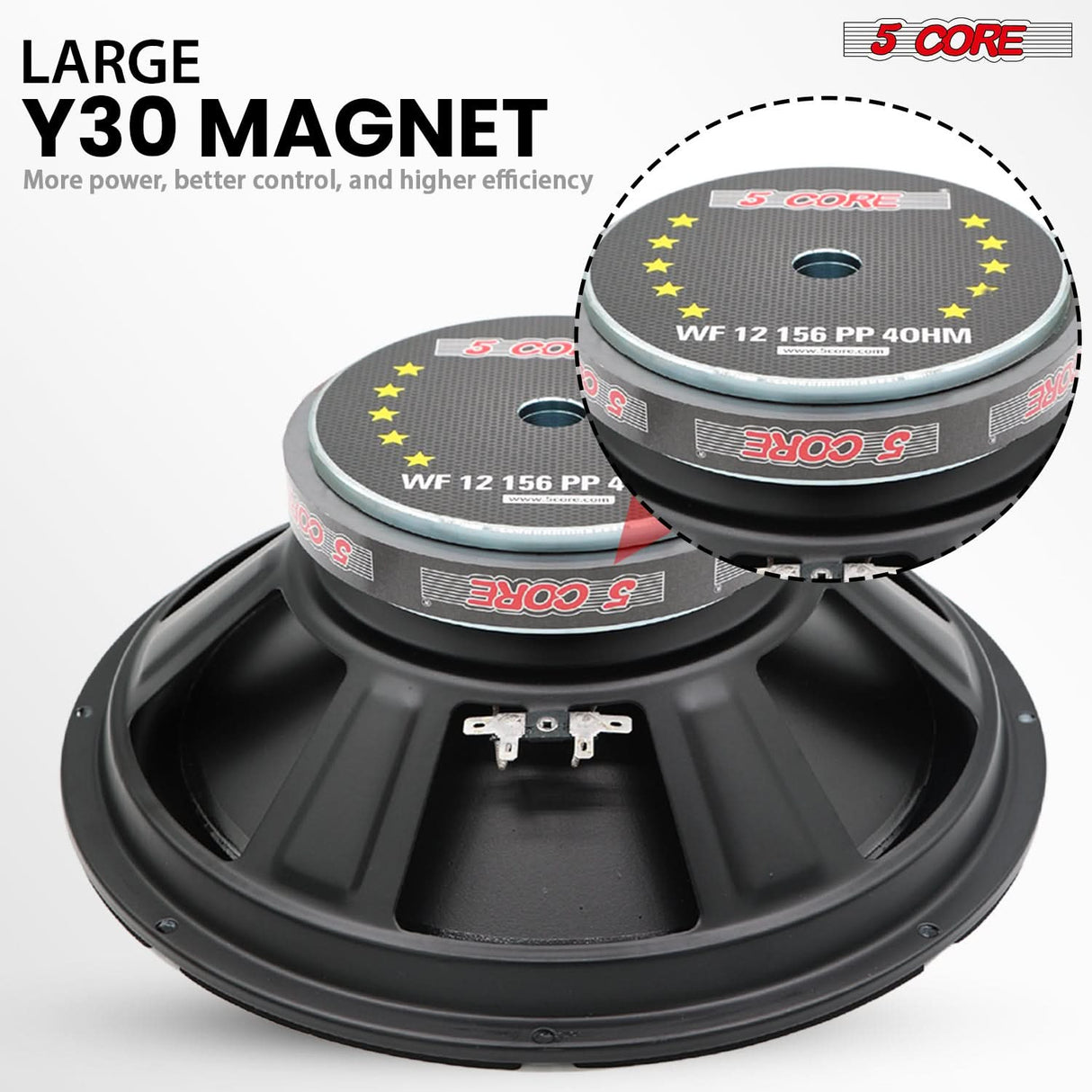 5 Core 12 Inch Woofer Pair 400W Car Subwoofer 4Ohm Replacement Deep Sub w Poly Cone