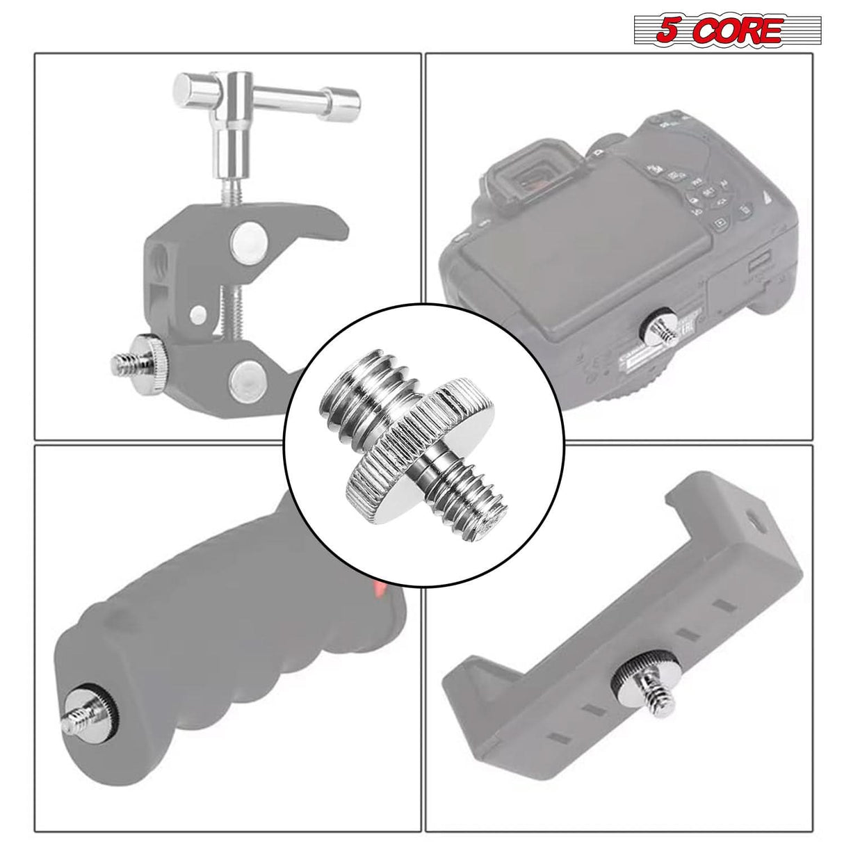 5 Core 3/8 to 1/4 Adapter 5Pcs Camera Mount Durable Tripod Screw Adapter for DSLR Monopod Microphone