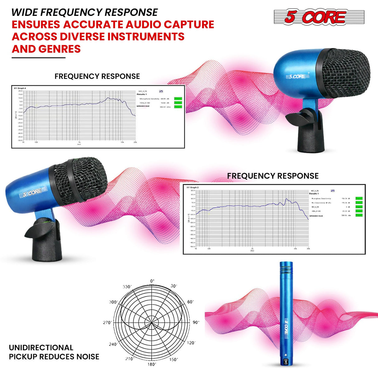 5 Core Conga Mic Snare Tom Set Professional XLR Cardioid Unidirectional Instrument Microphone Kit