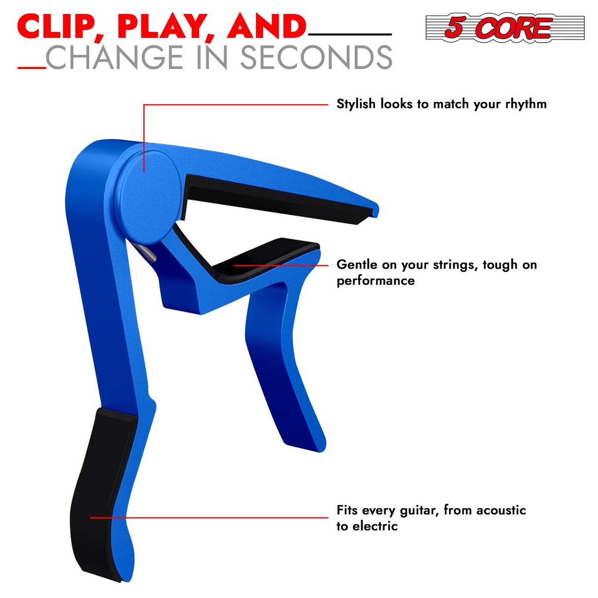 5Core Ukulele Capo lightweight design easy grip close-up view