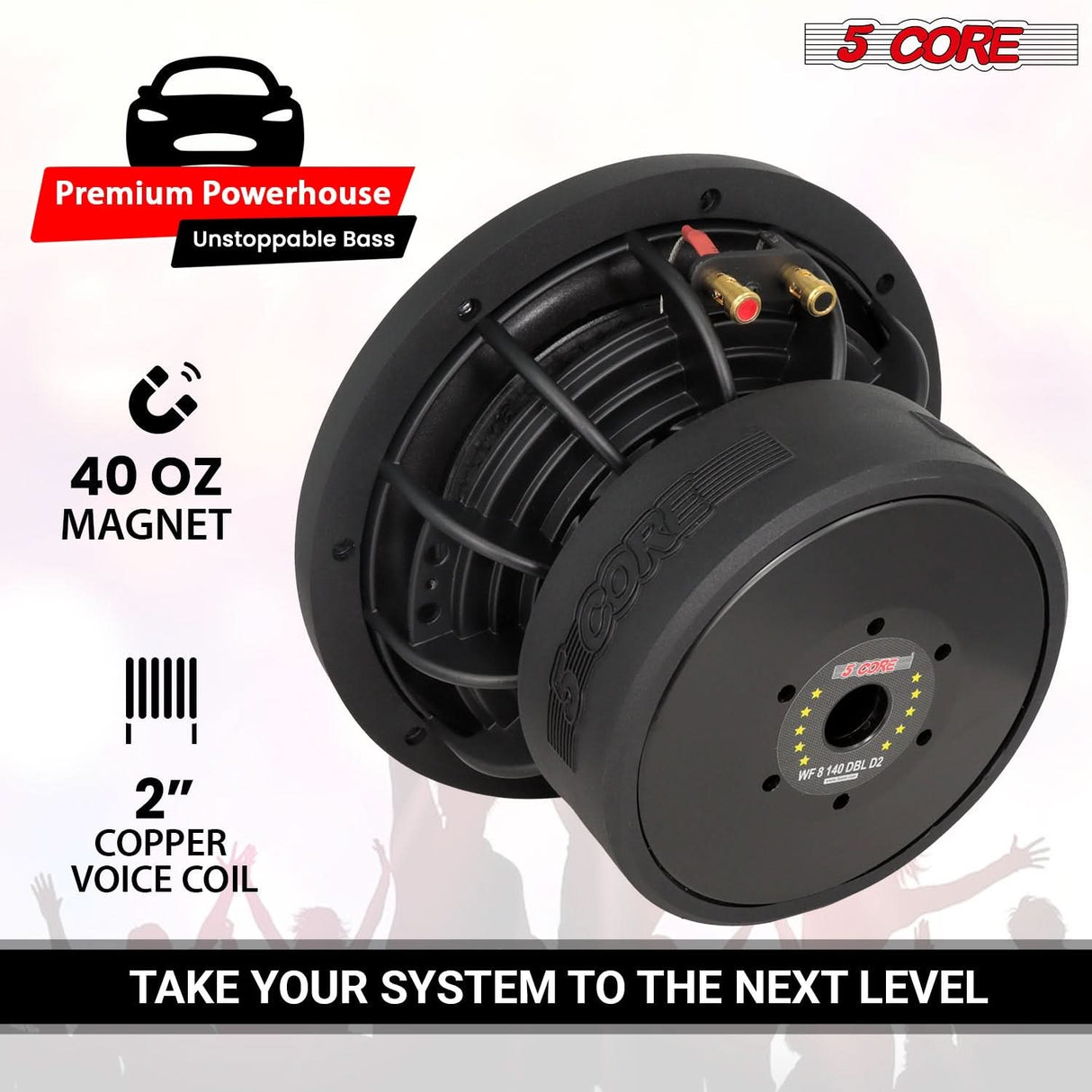 5Core 8 Inch Car Subwoofer Dual 2Ohm 1000W Component Sub Woofer Driver Aluminum Frame 8” Woofers