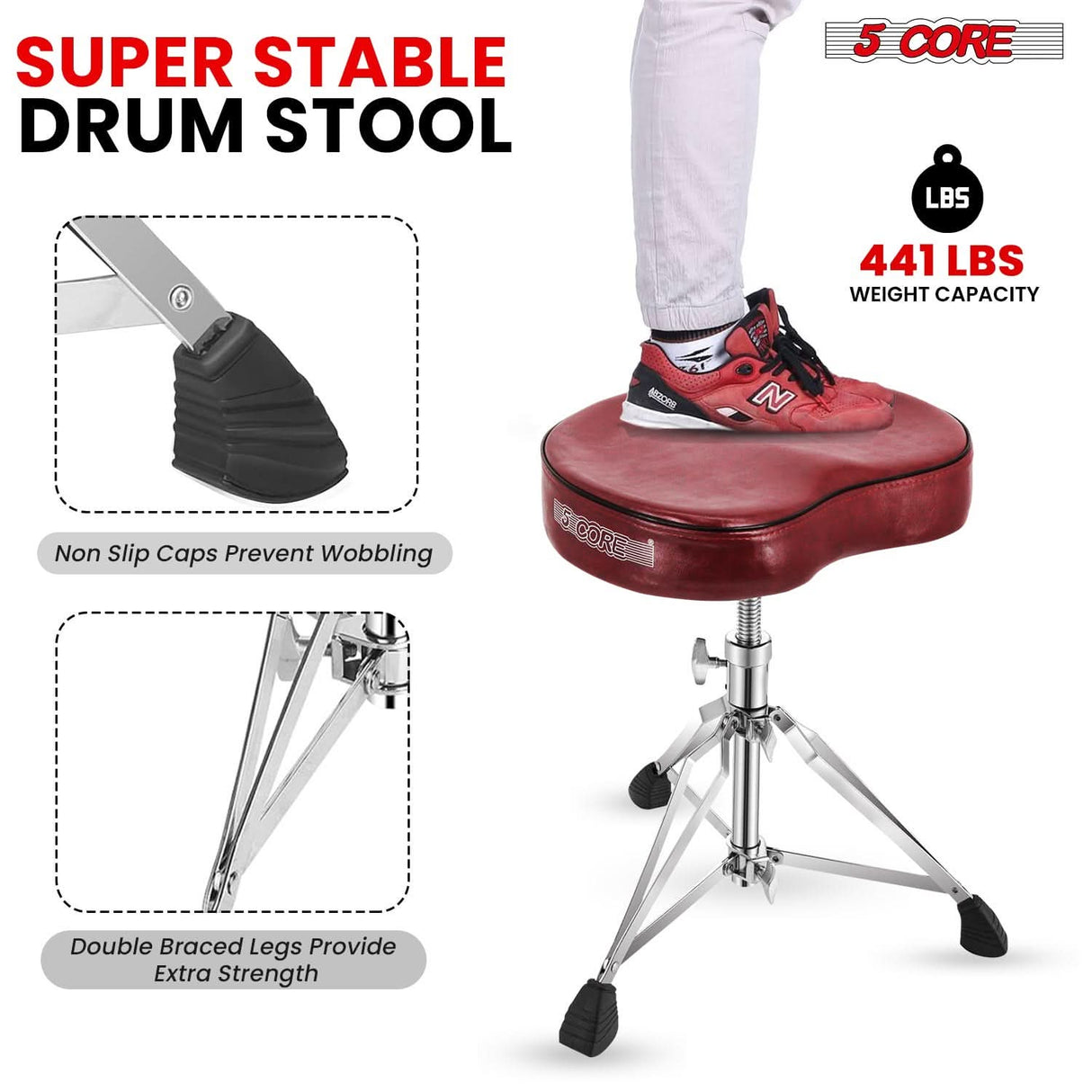 5Core padded drum throne with non-slip legs and durable construction