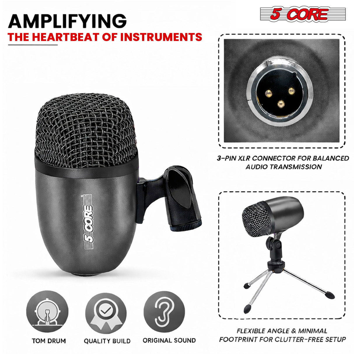 5 Core Conga Mic Snare Tom Microphone Drum Kit Condenser XLR Instrument Mics