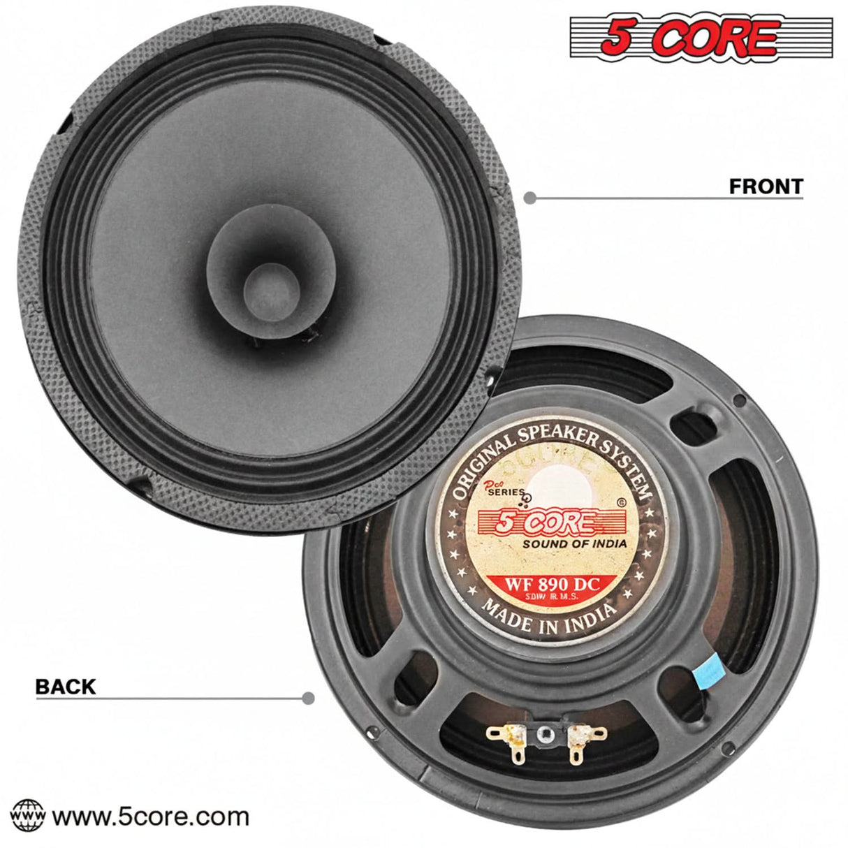 5 Core 8" Subwoofer 1000W Dual Cone Car Audio Sub Woofer 4 Ohm Deep Bass Replacement Loud Speaker