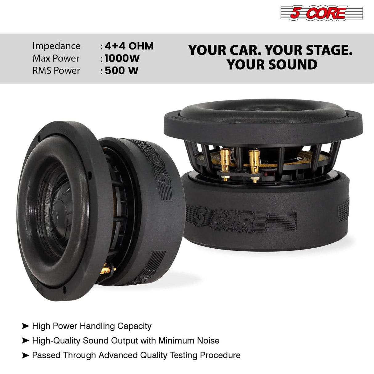 5Core 6.5 Inch Car Subwoofer Dual 4Ohm 1000W Speaker Sub Woofer Driver Aluminum Frame 6.5” Woofers