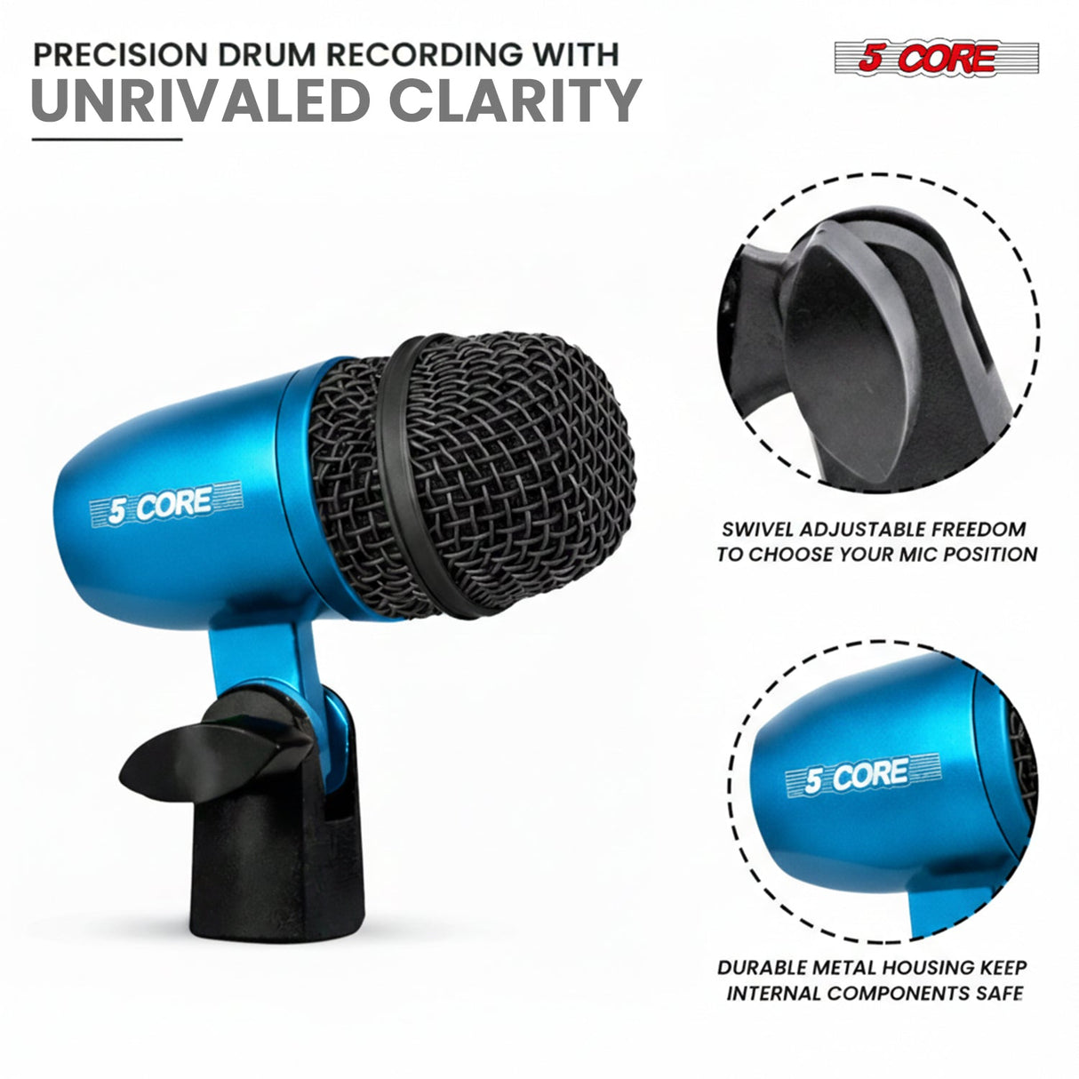 5 Core Conga Mic Snare Tom Set Professional XLR Cardioid Condenser Instrument Microphone Kit