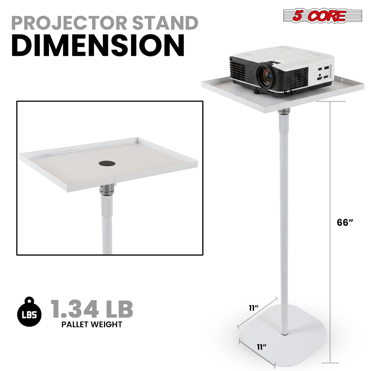 5 Core Projector Stand Floor Adjustable 66" Universal Projectors Support for Home Office & Studio