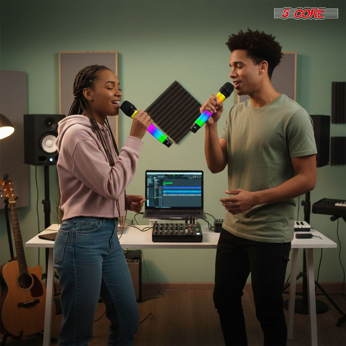 5 Core Microphone Wireless Karaoke Singing Mic Rechargeable Microfonos Inalambricos w LED Lights