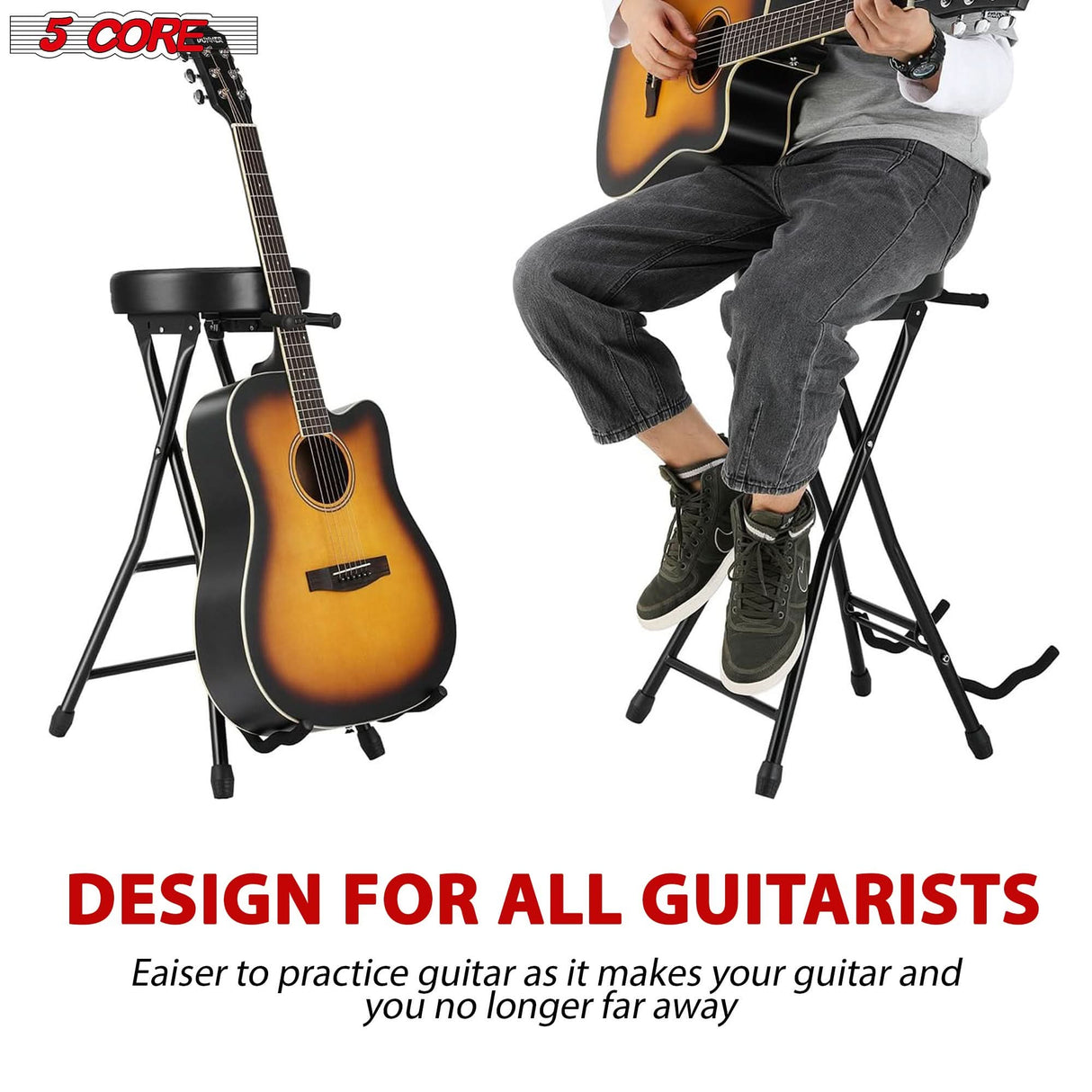 Comfortable guitar stool with non-slip foot rest and padded top