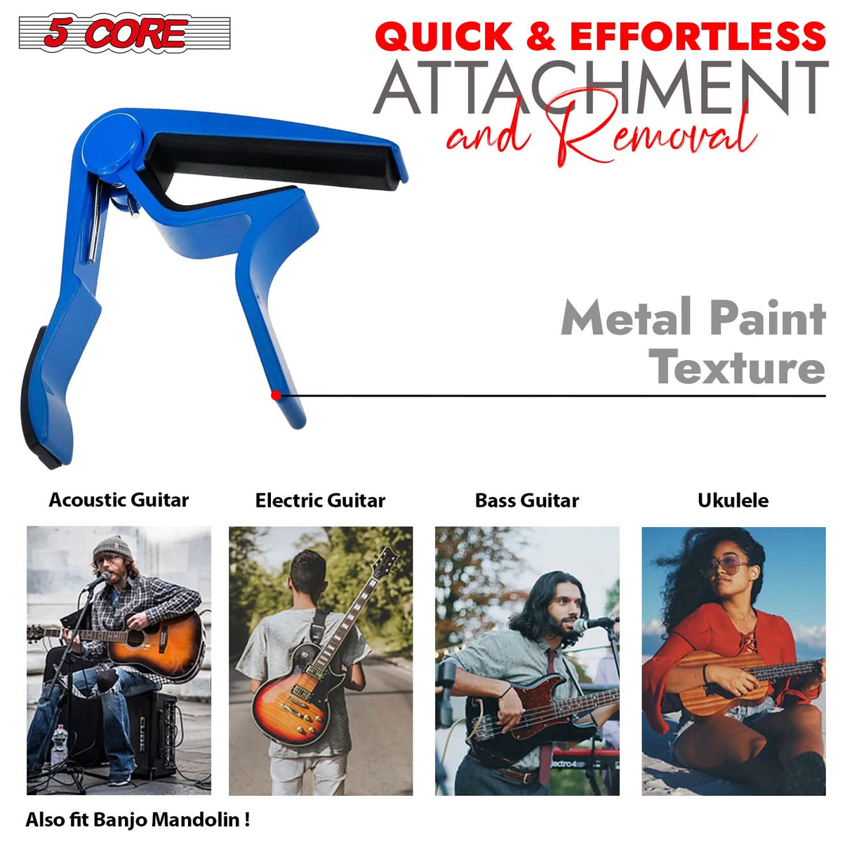 5Core Guitar Capo Clip even string pressure performance view