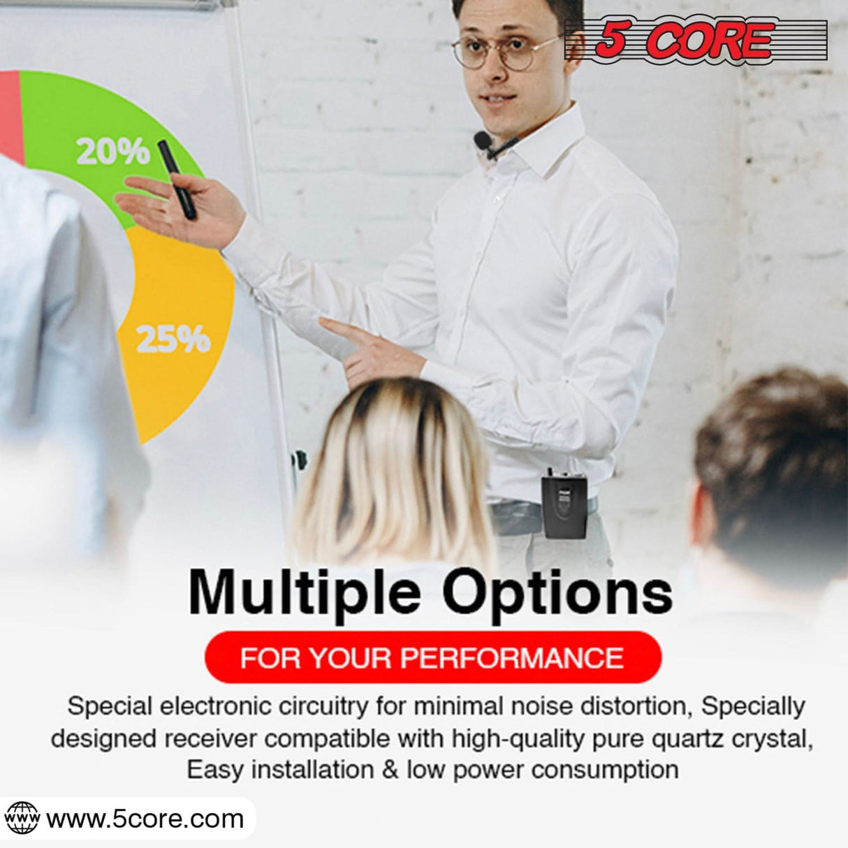 5Core Wireless Microphones w 2 Headset Portable Mini Microfono Inalambricos + Receiver 165ft Range