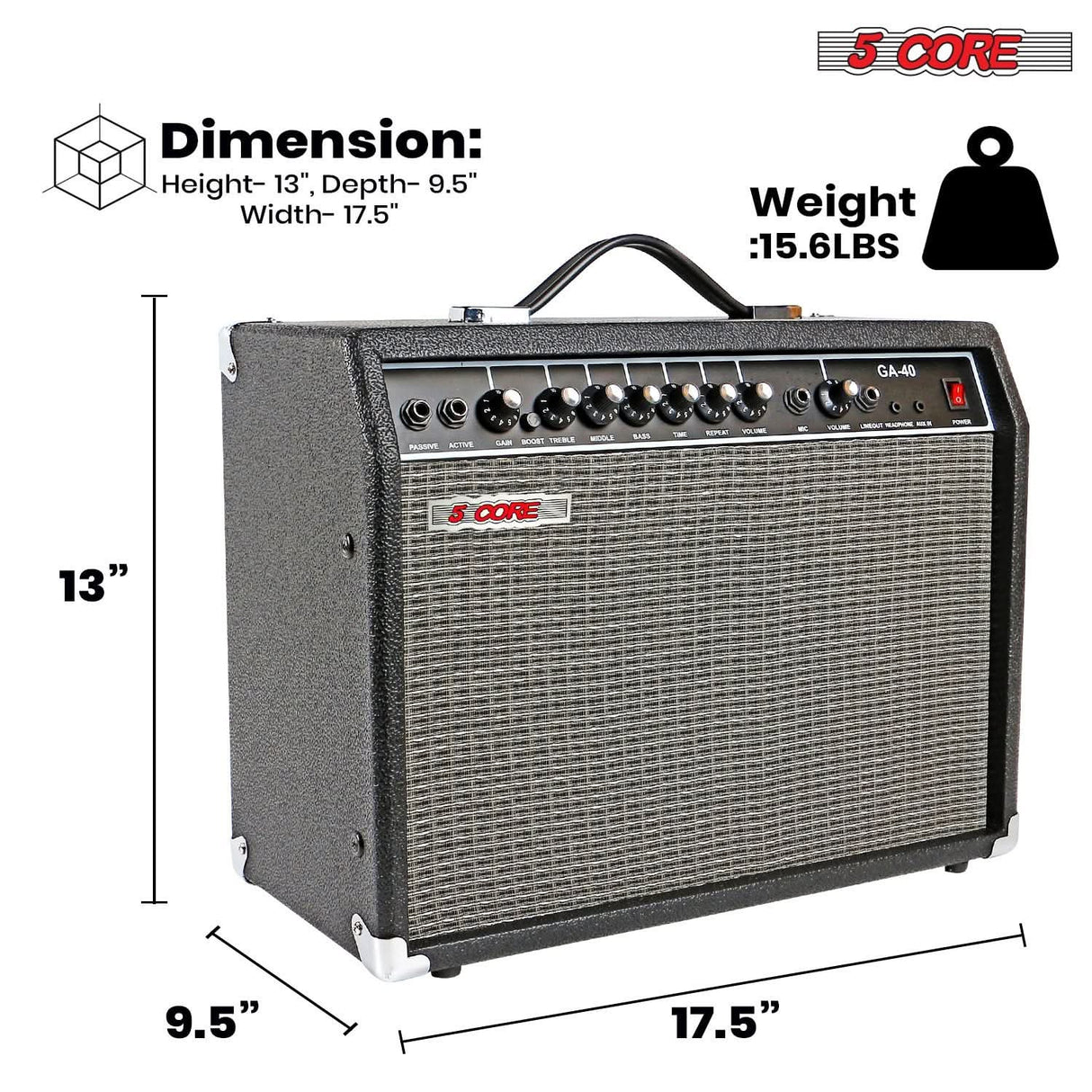 Portable 5 Core amplifier 40W for electric and acoustic guitar practice