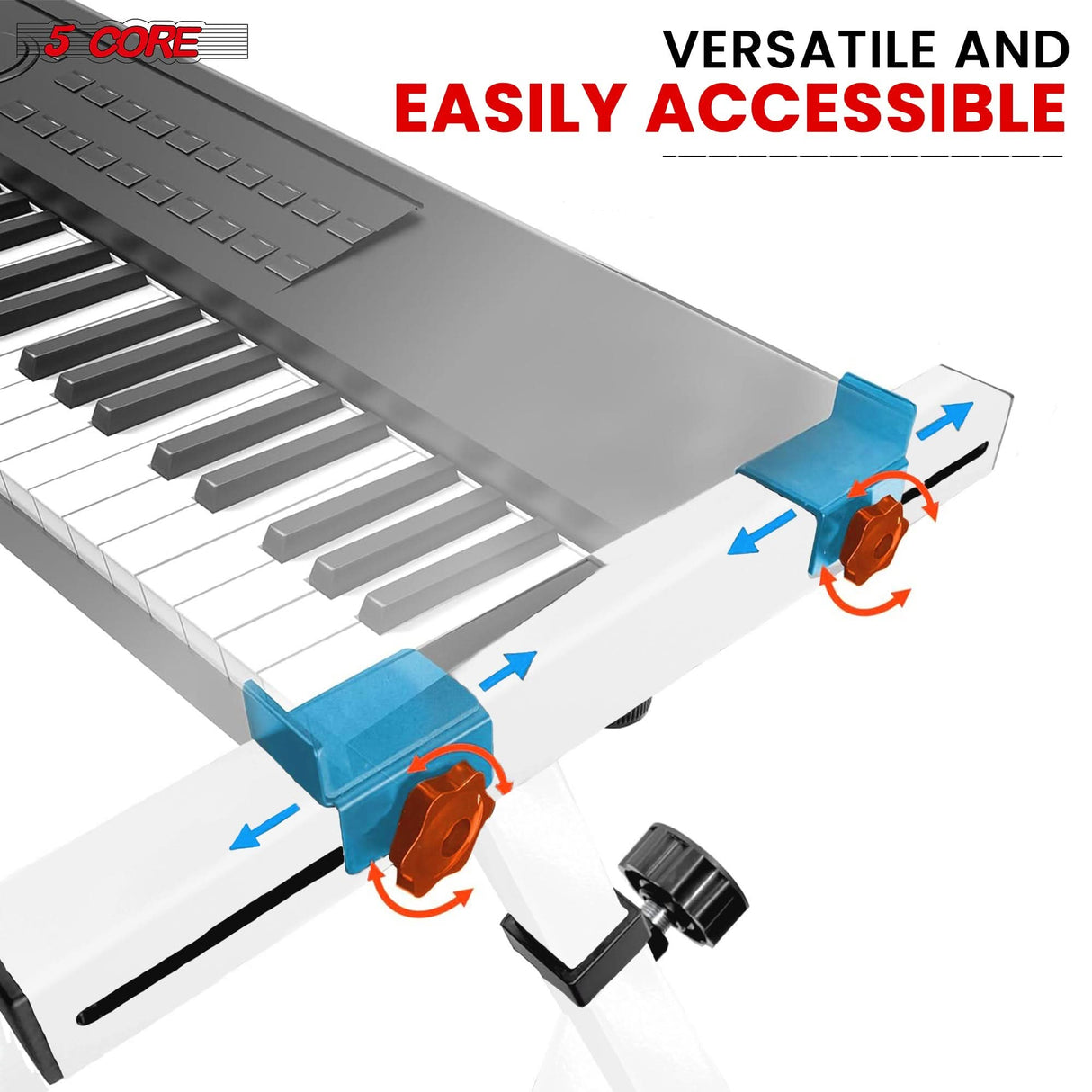 5Core Keyboard Stand Adjustable z Style Piano Riser + Keyboard Piano Bench WHITE