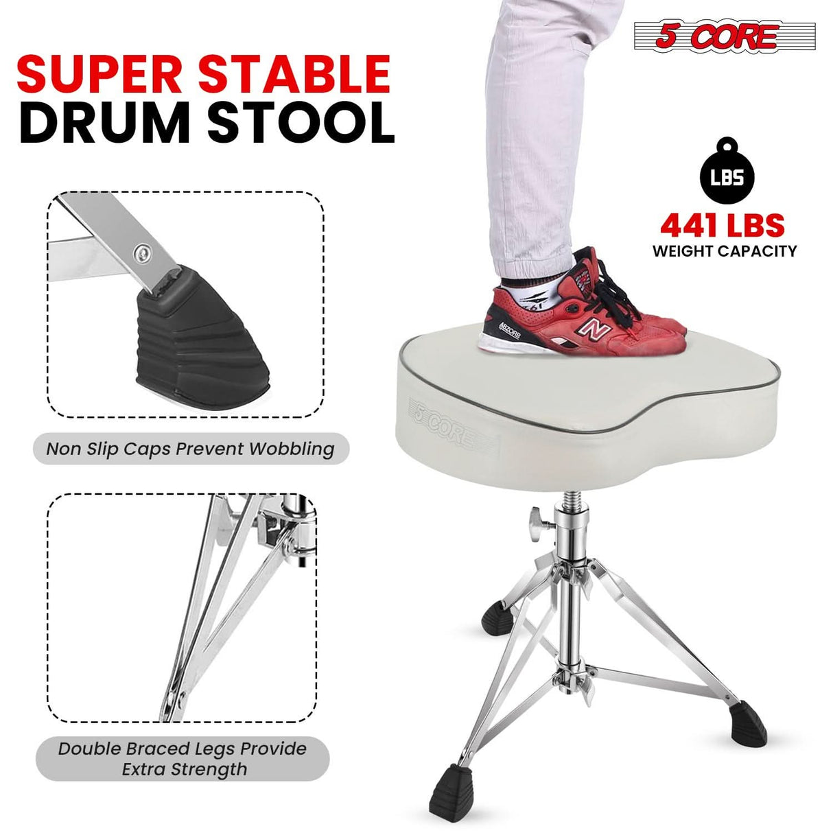 5 Core Drum Throne 3.5" Padded Guitar Stool Drummer Chair Adjustable Seat