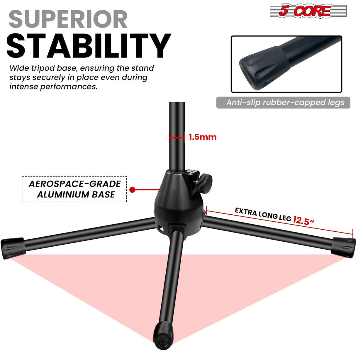 5 Core Mic Stand 2Pcs Adjustable Microphone Stands Floor w 180° Rotating Telescoping Metal Boom Arm