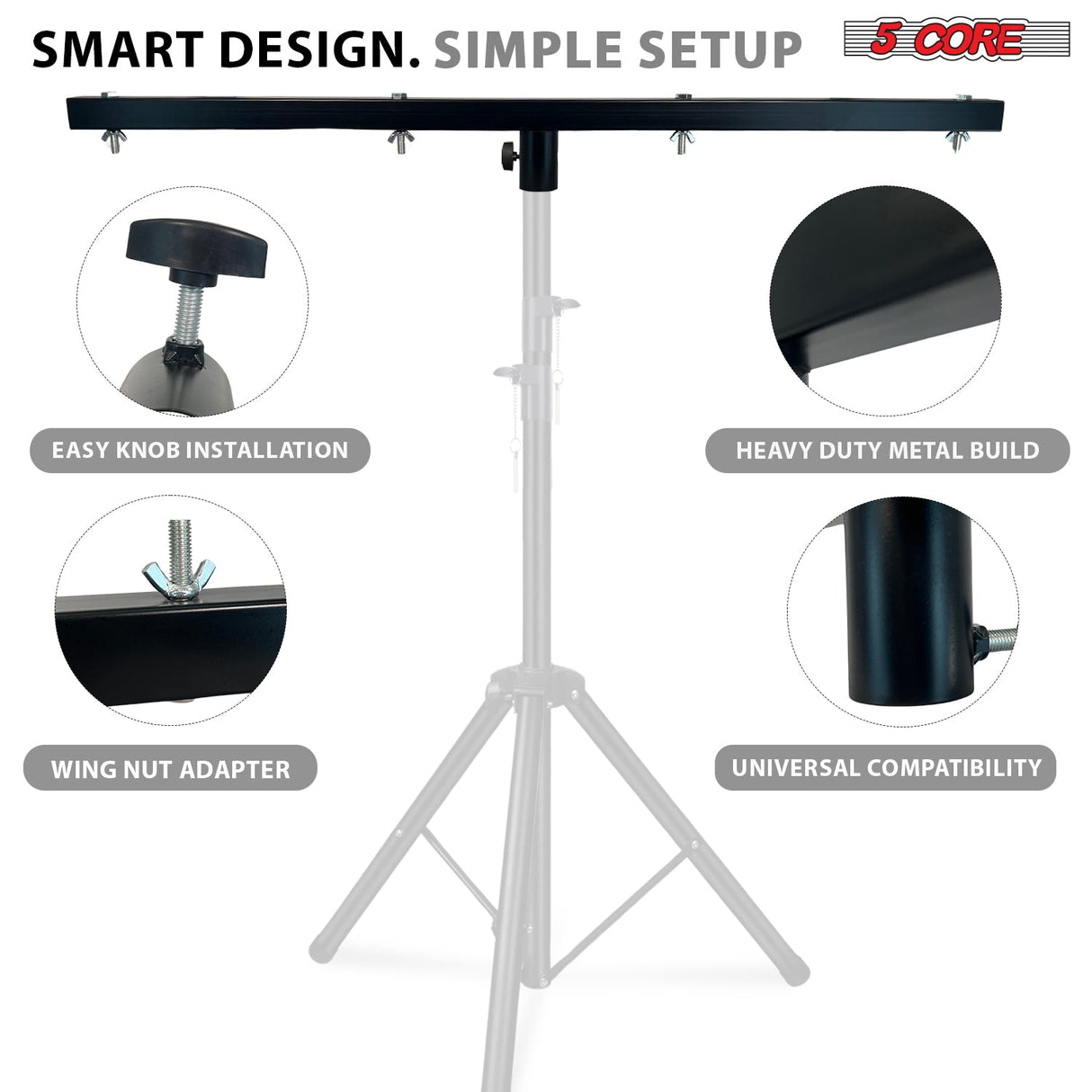 5 Core DJ Lighting T Bar 4 Party Lights 2Pc 39 Inch Extension Crossbar Tbar Mount w 66 lbs Capacity