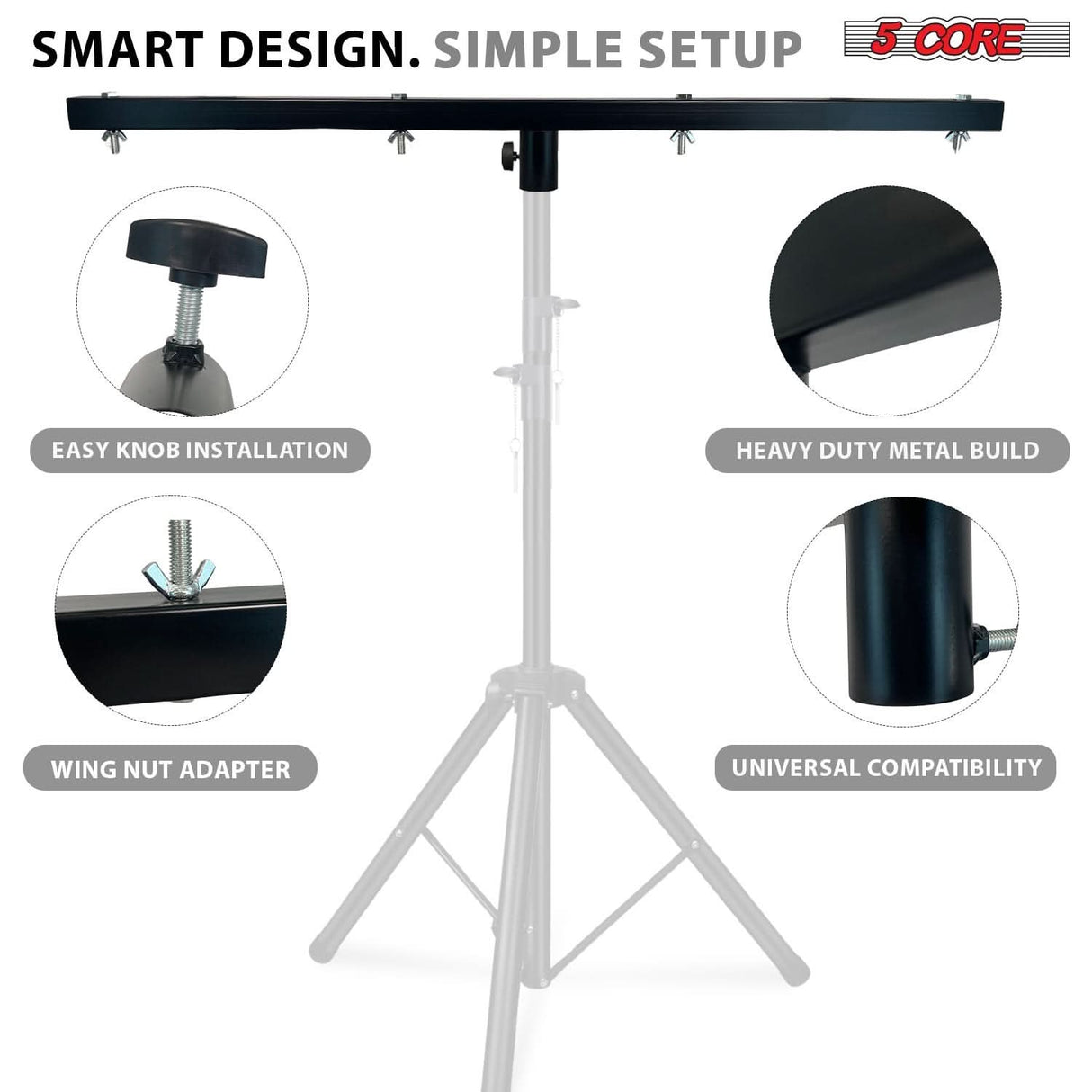 5 Core DJ Lighting T Bar 4 Party Lights 2Pc 39 Inch Extension Crossbar Tbar Mount w 66 lbs Capacity