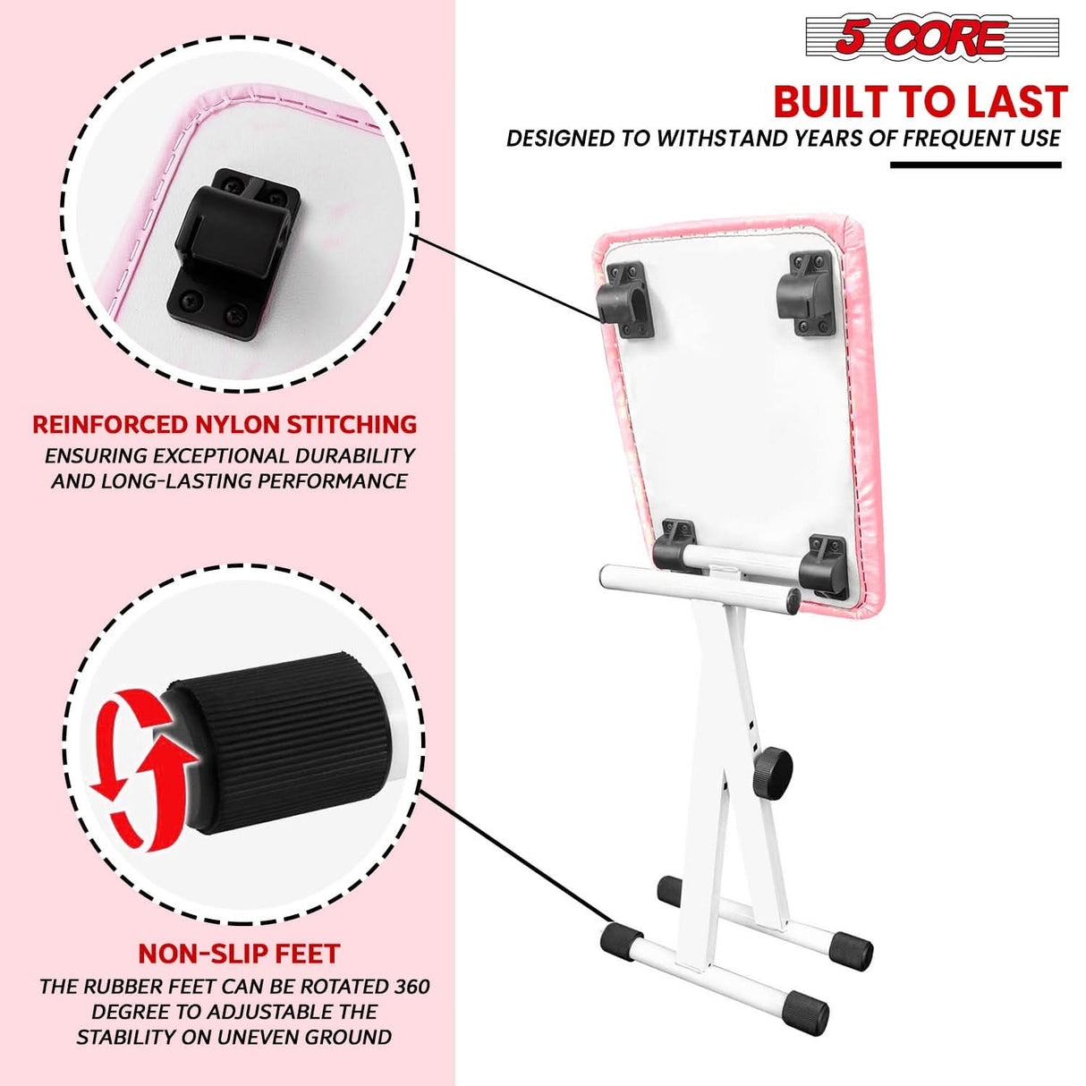 Pink adjustable Z style keyboard stand and bench combo by 5Core