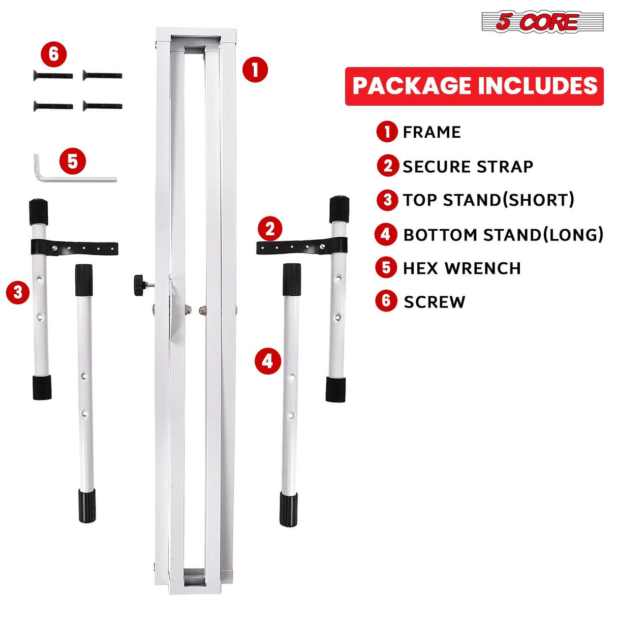 Adjustable white keyboard stand by 5Core for 49 to 88 keys