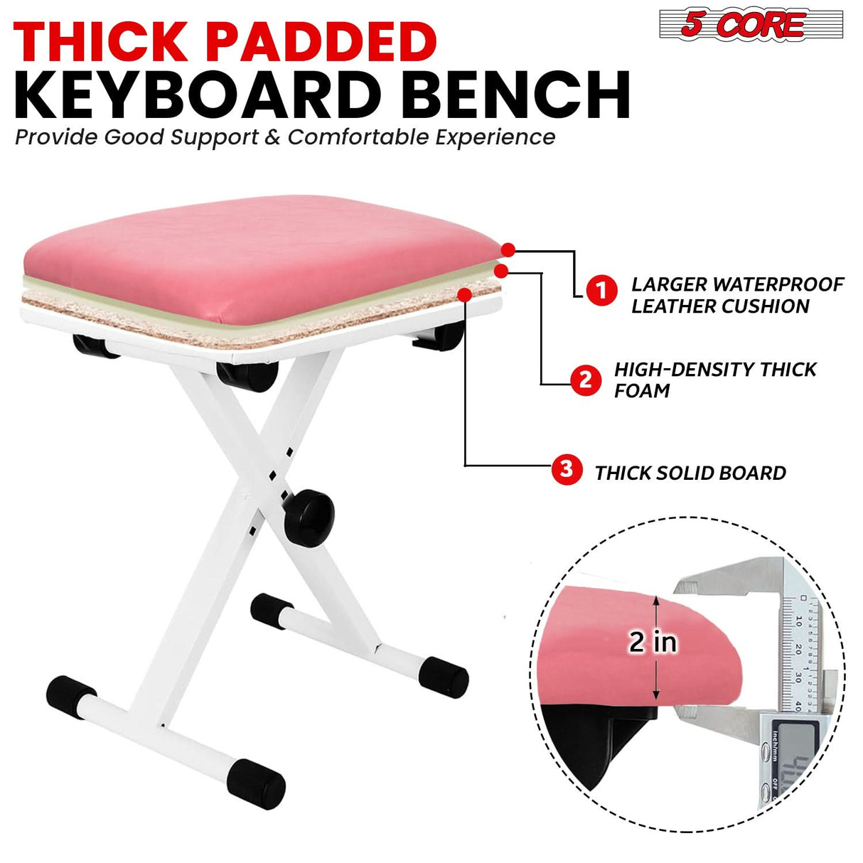 5 Core Keyboard Stand Piano Bench Combo Adjustable Key Board Stands 2" Padded Musician Chair Set