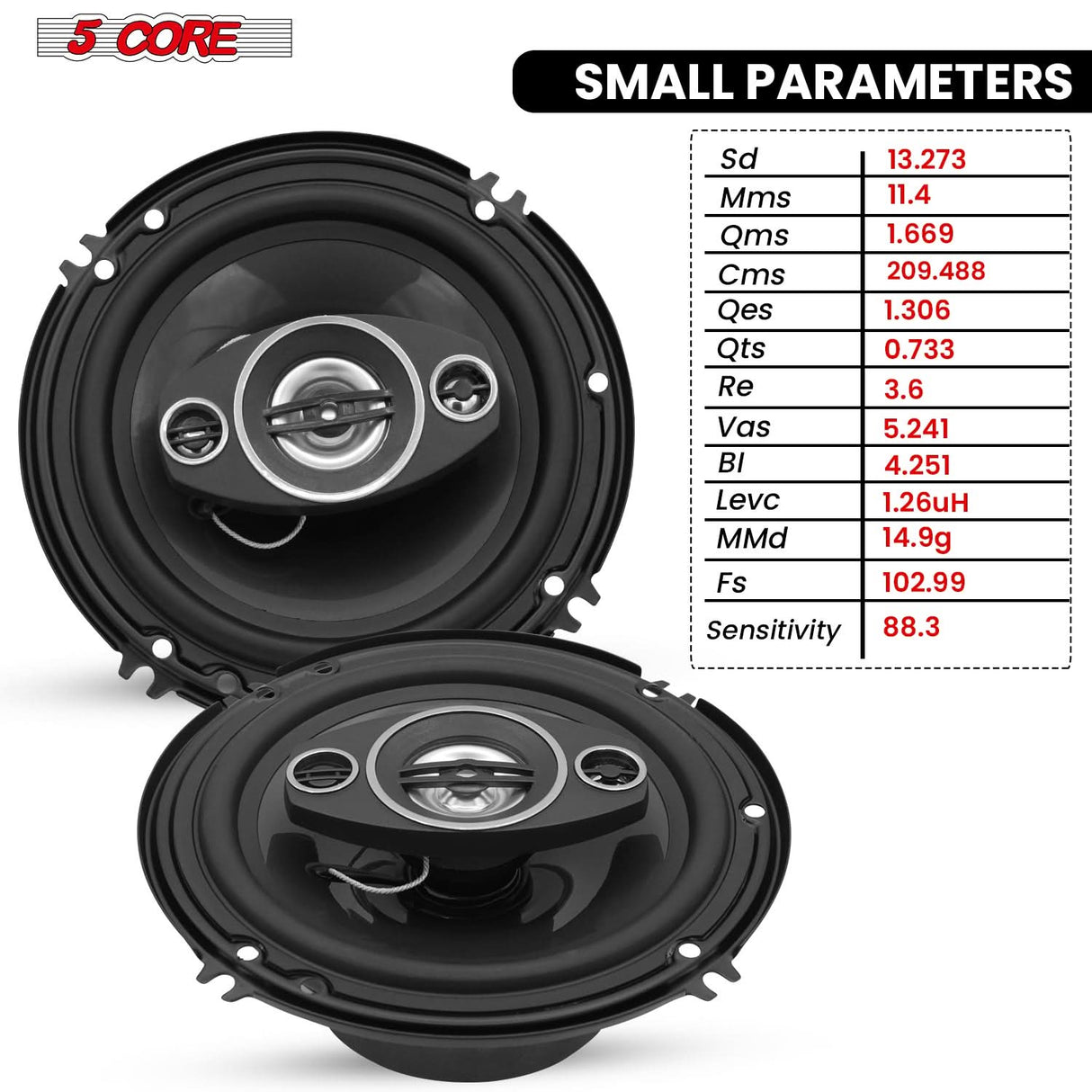 5 Core 2 Way 6" Car Speaker 500W Coaxial Component Speaker Universal Quick Easy Fit for Cars