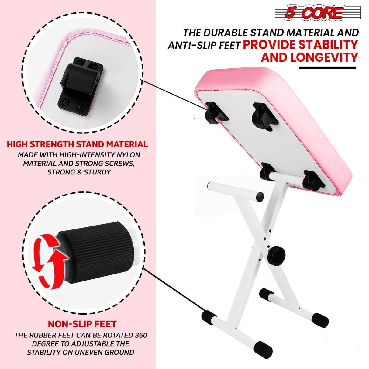 PINK double X style keyboard stand with bench by 5Core