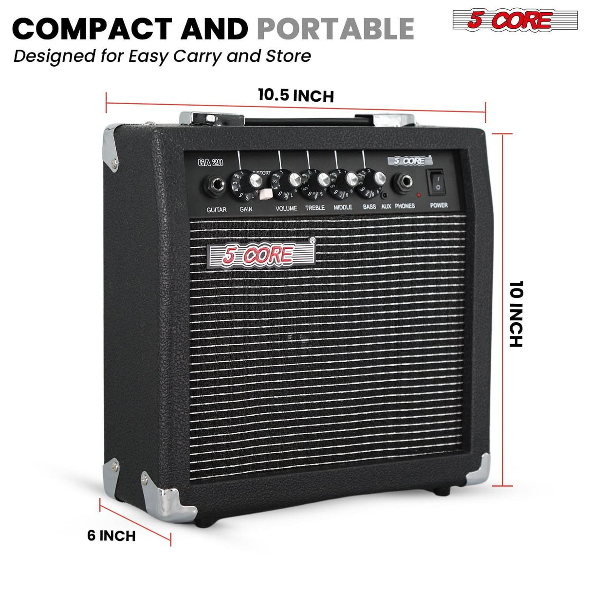 5 Core Guitar Amp 20W Electric Portable Mini Amplifier w Built in 6.5" Speaker Aux Headphone Jack