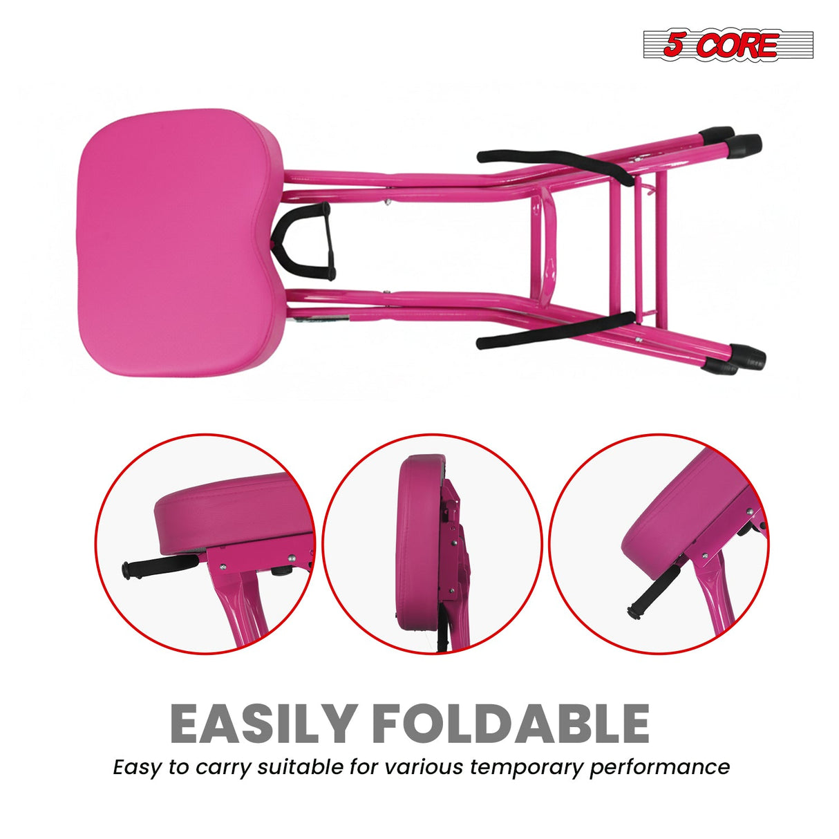 5 Core Guitar Stool 3.15" Padded Chair Foldable Music Seat w Built in Foot Rest Guitar Stand