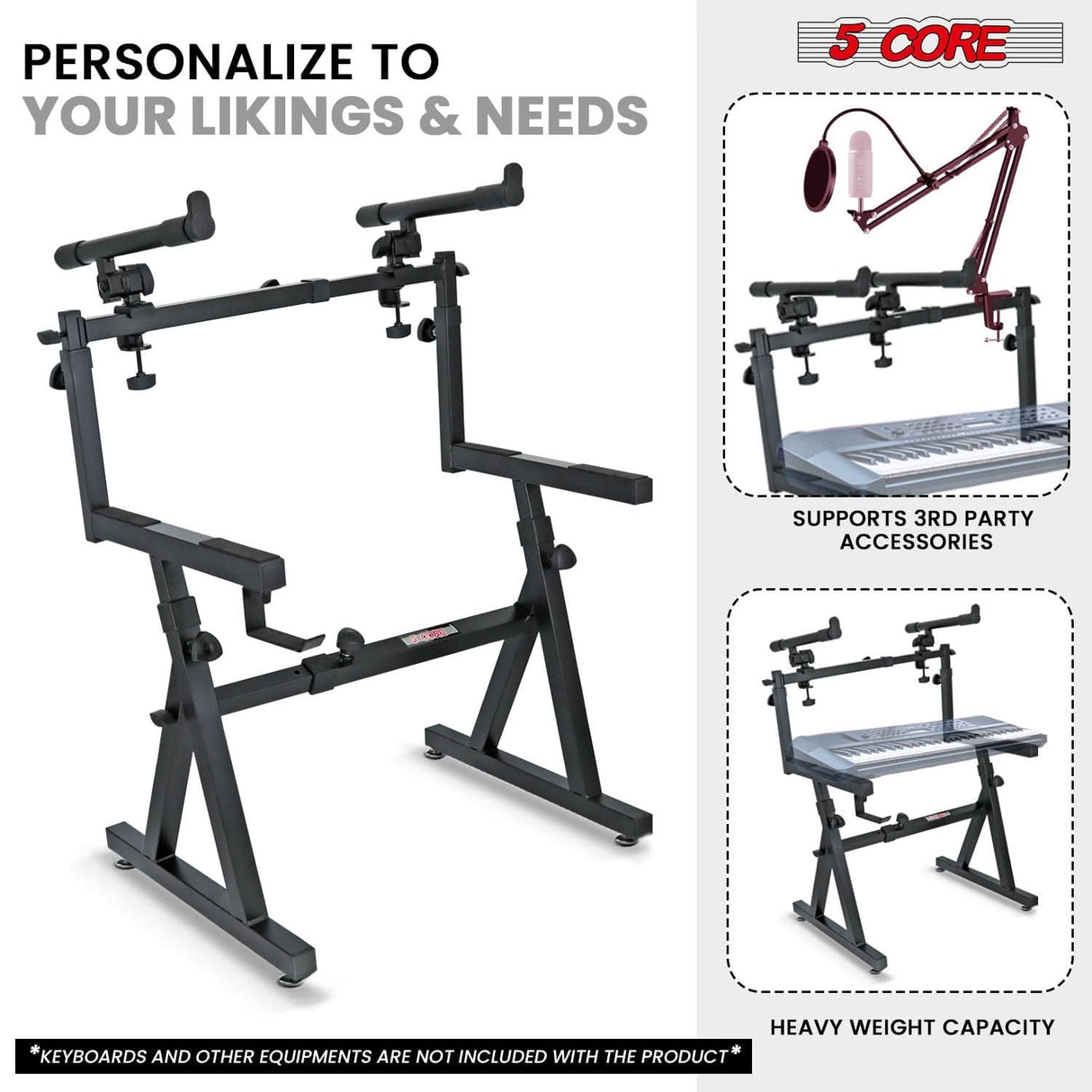 5Core Z style heavy-duty 2-tier adjustable keyboard stand, electric piano riser holder