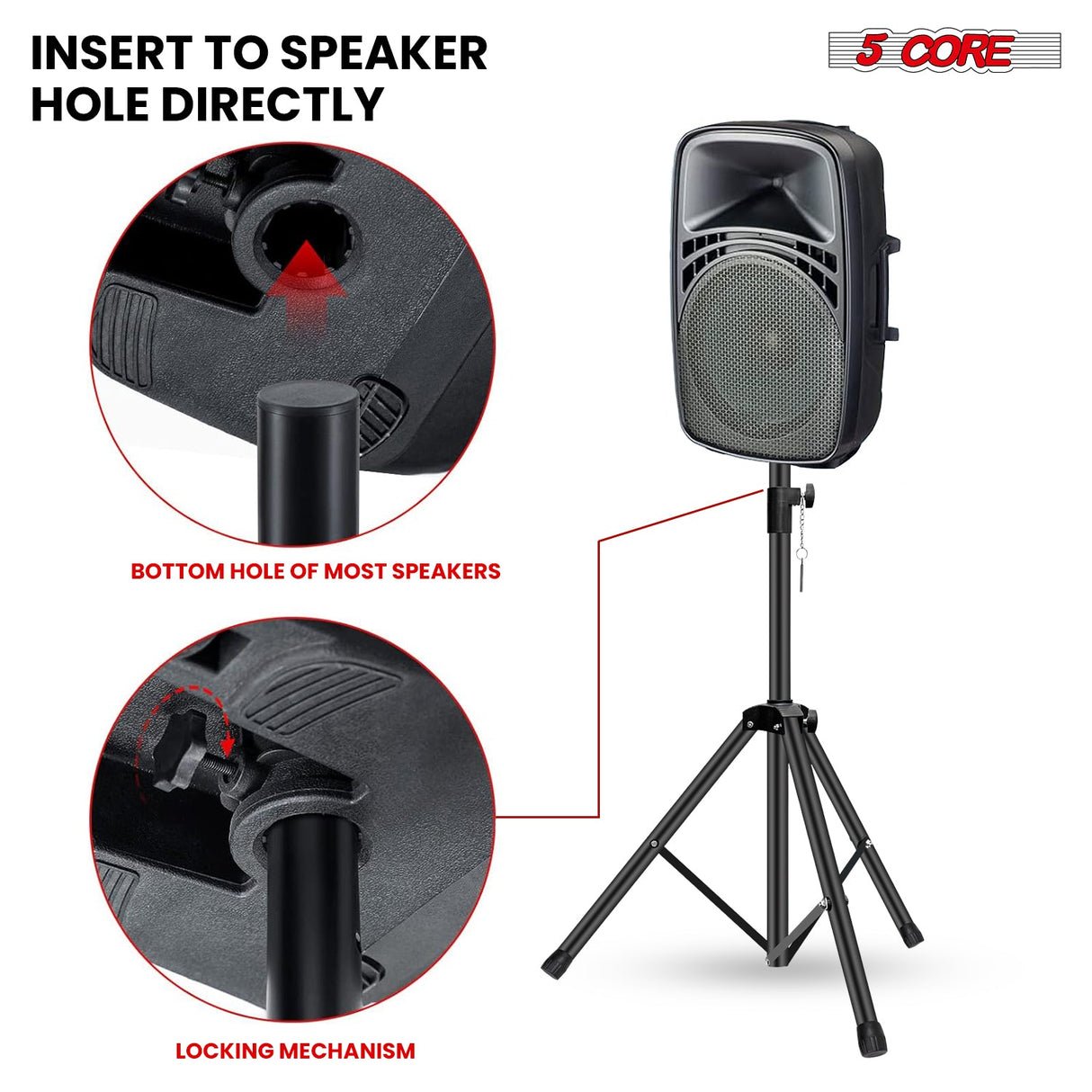 5 Core Speaker Stand Adjustable 31 to 54" PA DJ Tripod Stands Heavy Duty w 35mm Insert 132 Lbs