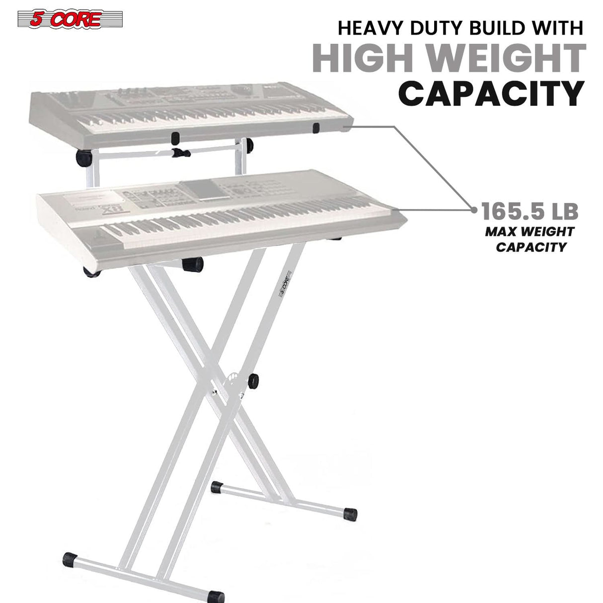 5Core 2 Tier Keyboard Stand Double X Style Adjustable Electric Piano Riser Holder