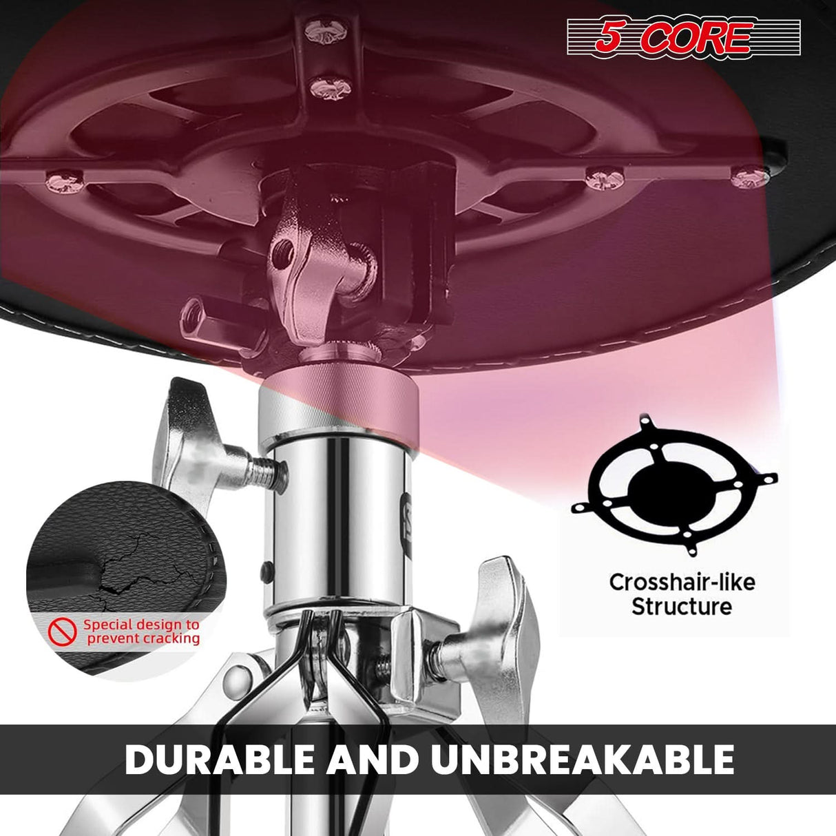 5 Core Drum Throne 5" Padded Velvet Top Guitar Stool Drummer Chair Swivel Adjustable Musician Seat