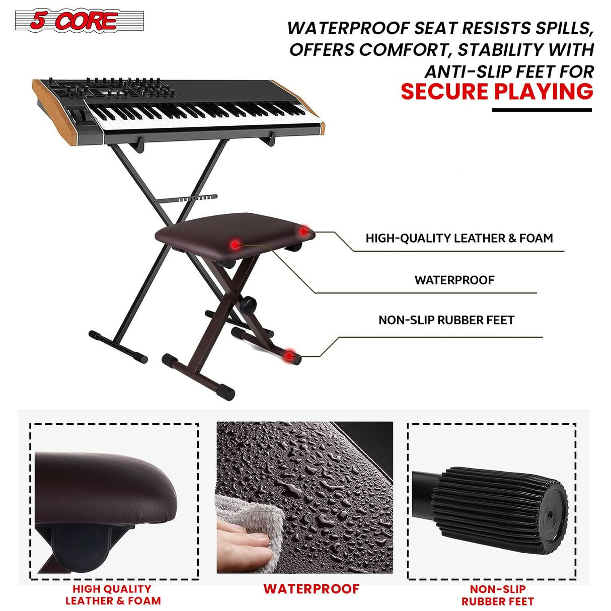 5 Core Keyboard Stand Piano Bench Combo Adjustable Key Board Stands 2" Padded Musician Chair Set