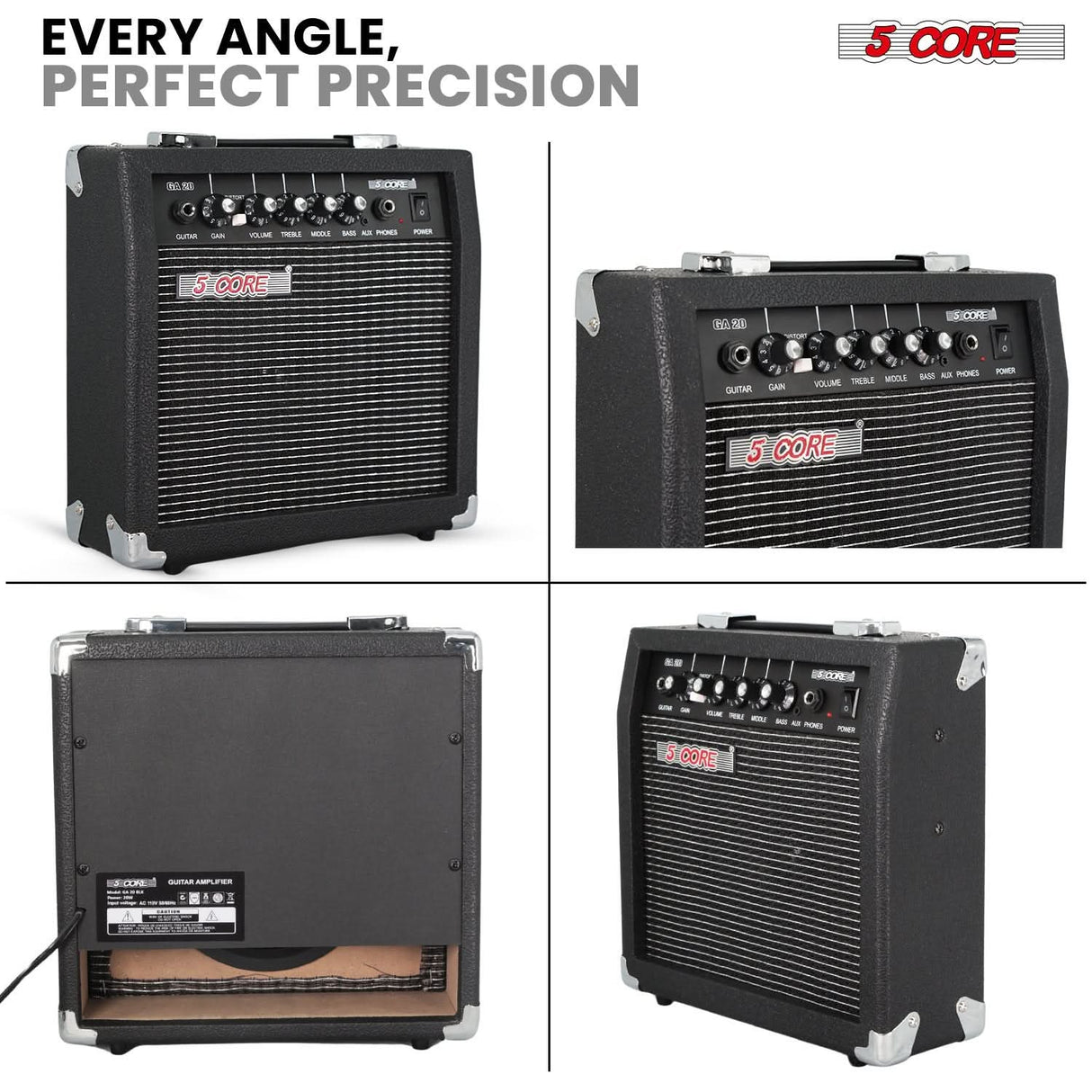 5 Core Guitar Amp 20W Electric Portable Mini Amplifier w Built in 6.5" Speaker Aux Headphone Jack