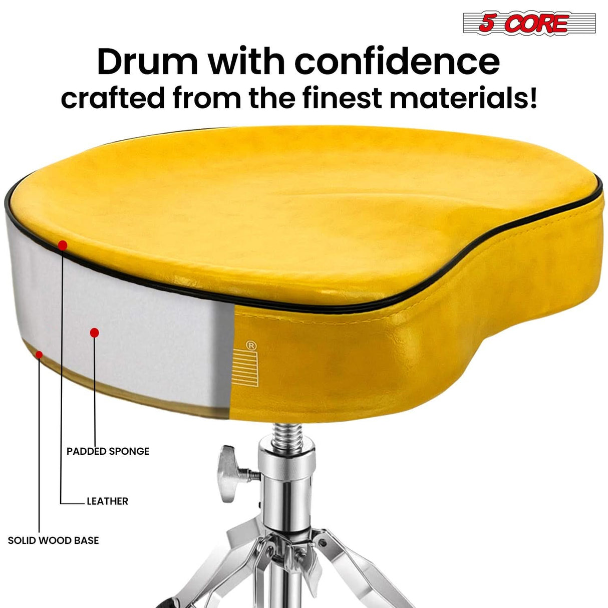 5Core Drum Throne Padded Guitar Stool Saddle Drummer Seat for Adults & Kids