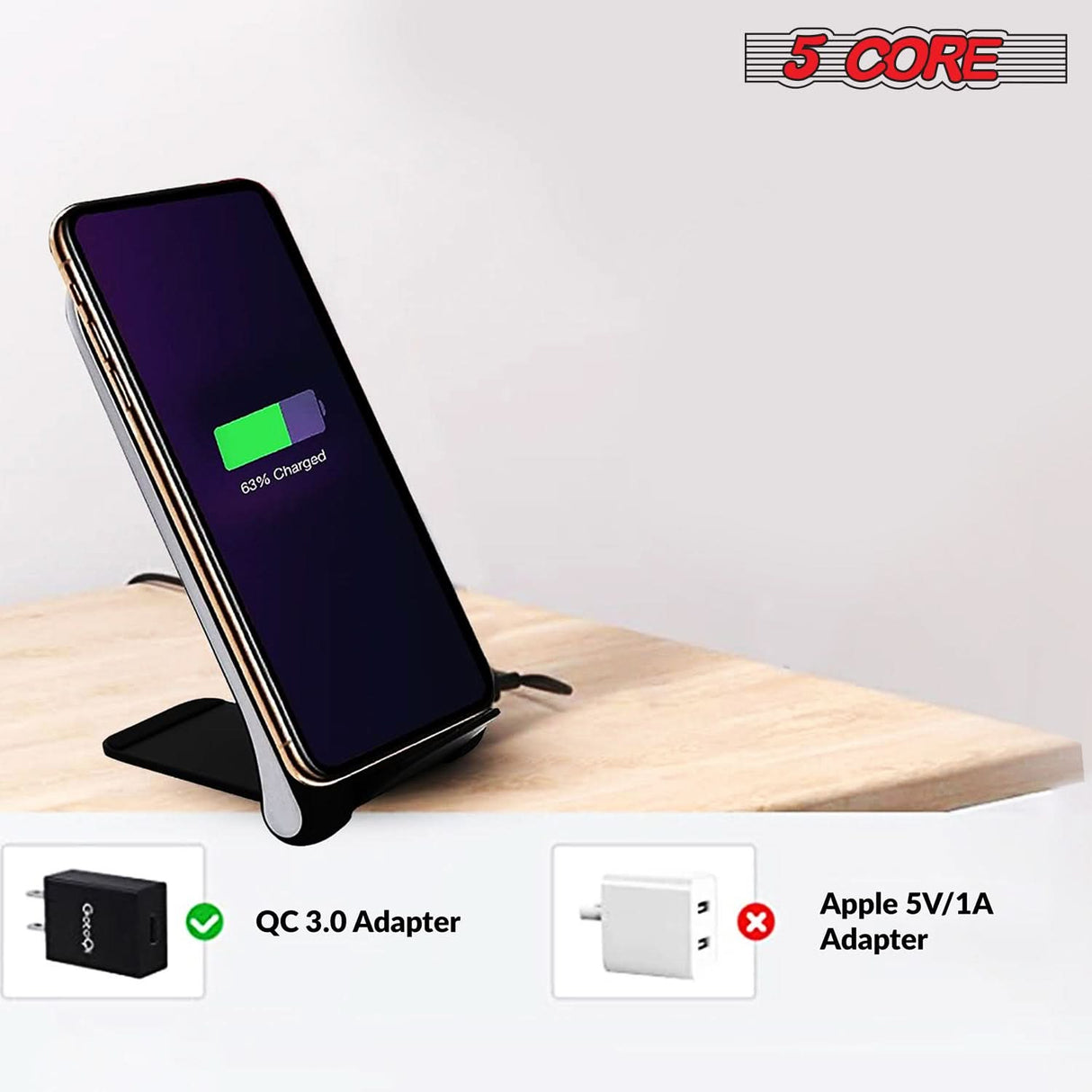 5Core boostcharge slim wireless charger 10W max fast charging pad glass top USB-C pair