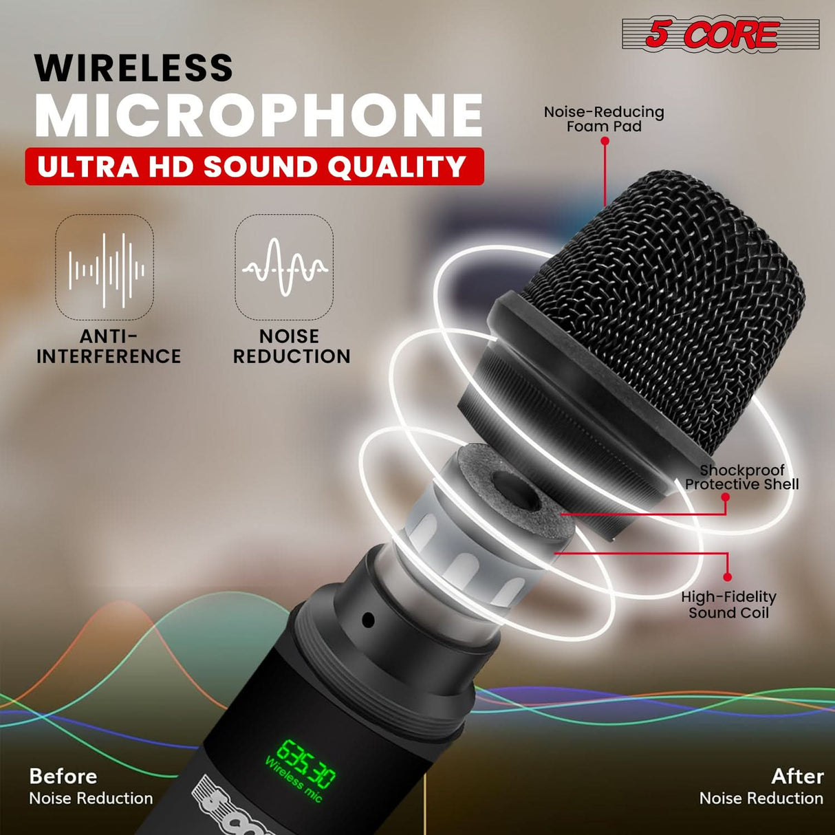 5Core 8 Inch PA Bluetooth Party Speaker with Dual Wireless Mics Angle View