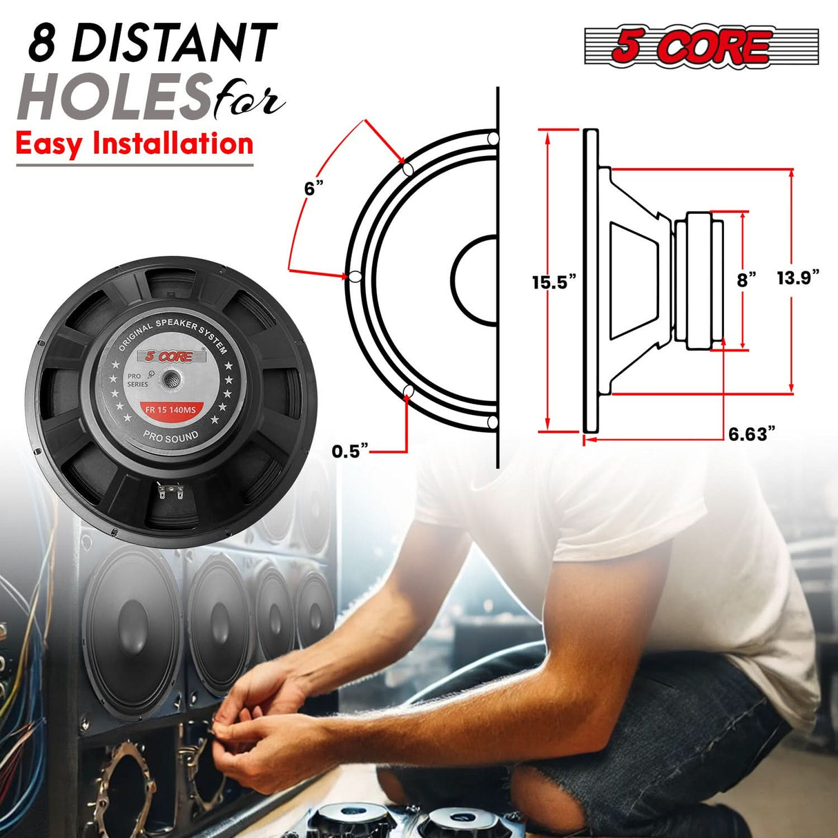 5Core 15 inch subwoofer speaker replacement driver front view