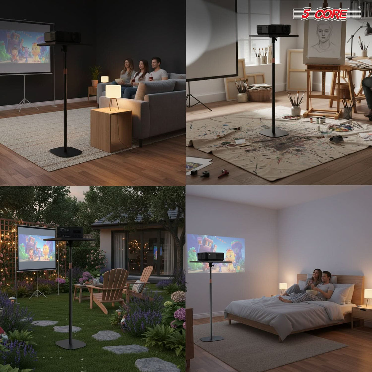 5 Core Projector Stand Floor Adjustable 53" Universal Projectors Support for Home Office & Studio
