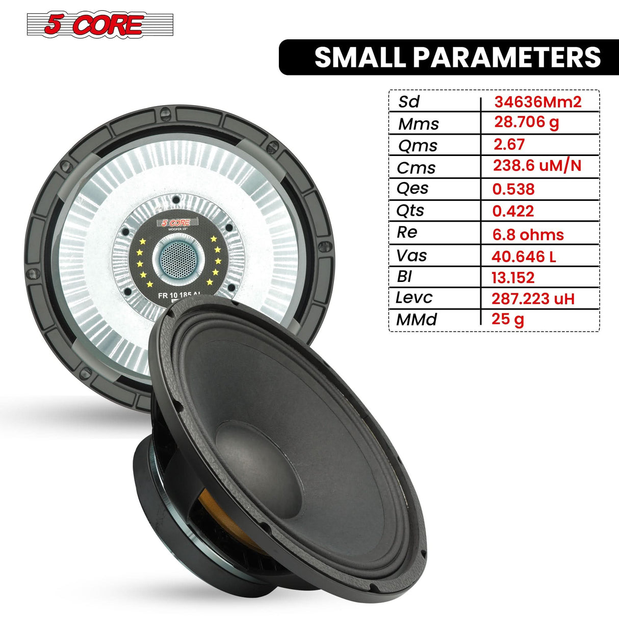 Robust design of 5Core 10 inch subwoofer with durable cone