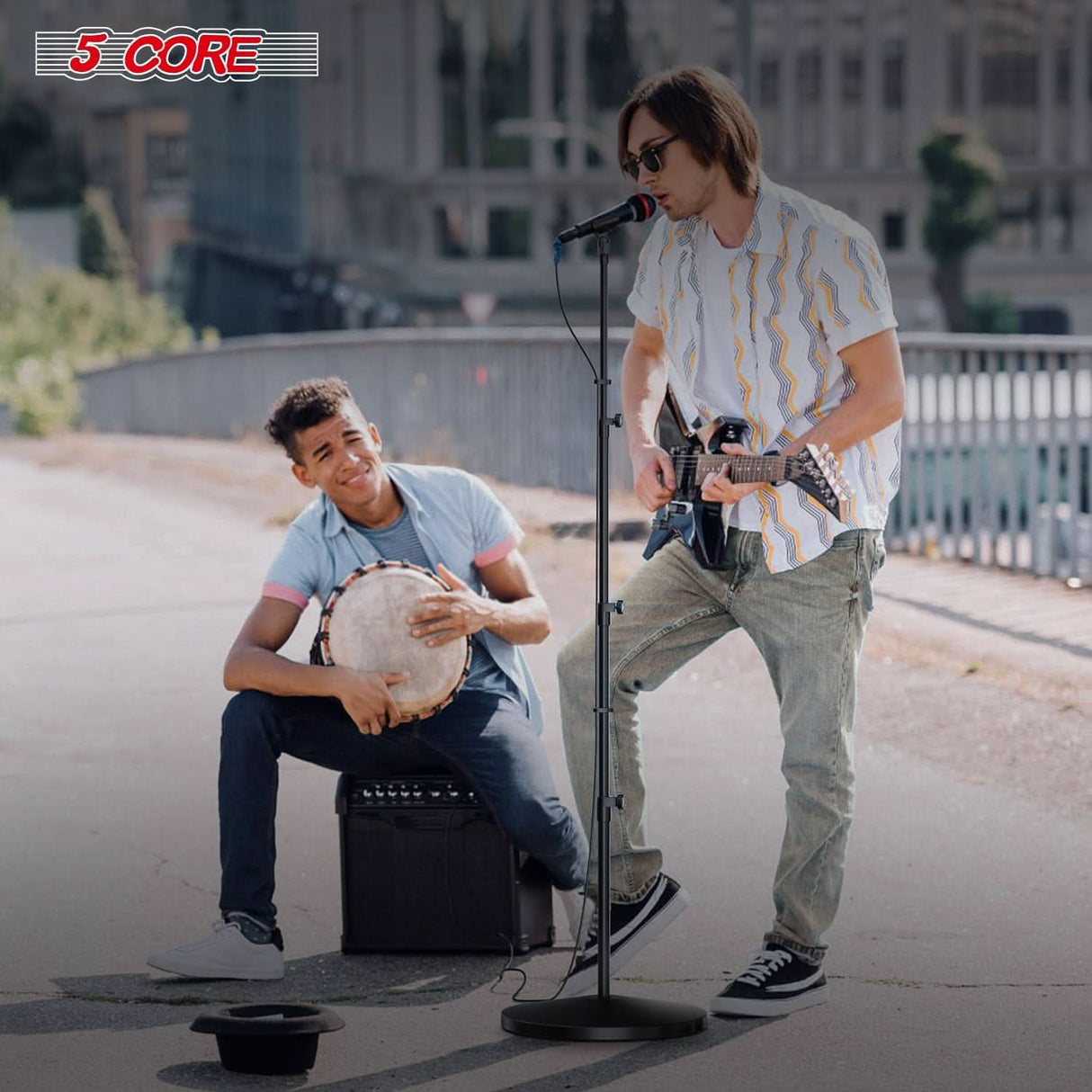 5 Core Mic Stand Floor Pair Height Adjustable Universal Heavy Weight Microphone Stands Round Base