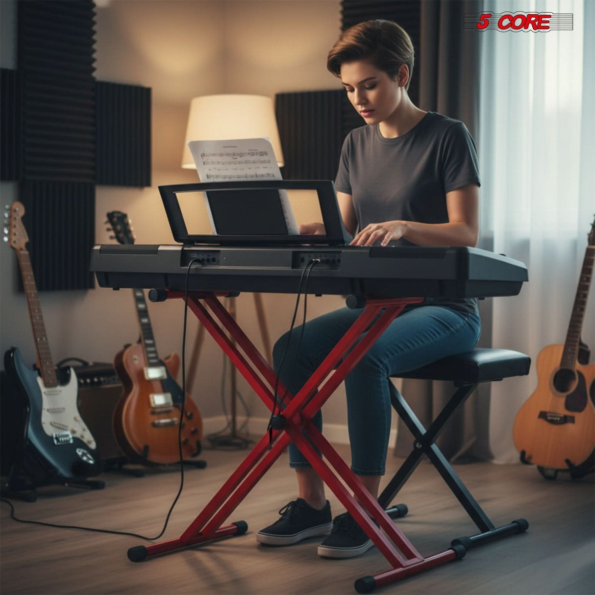 5 Core Keyboard Stand Dual X Shape Adjustable Foldable Portable Key Board Stands w Locking Strap