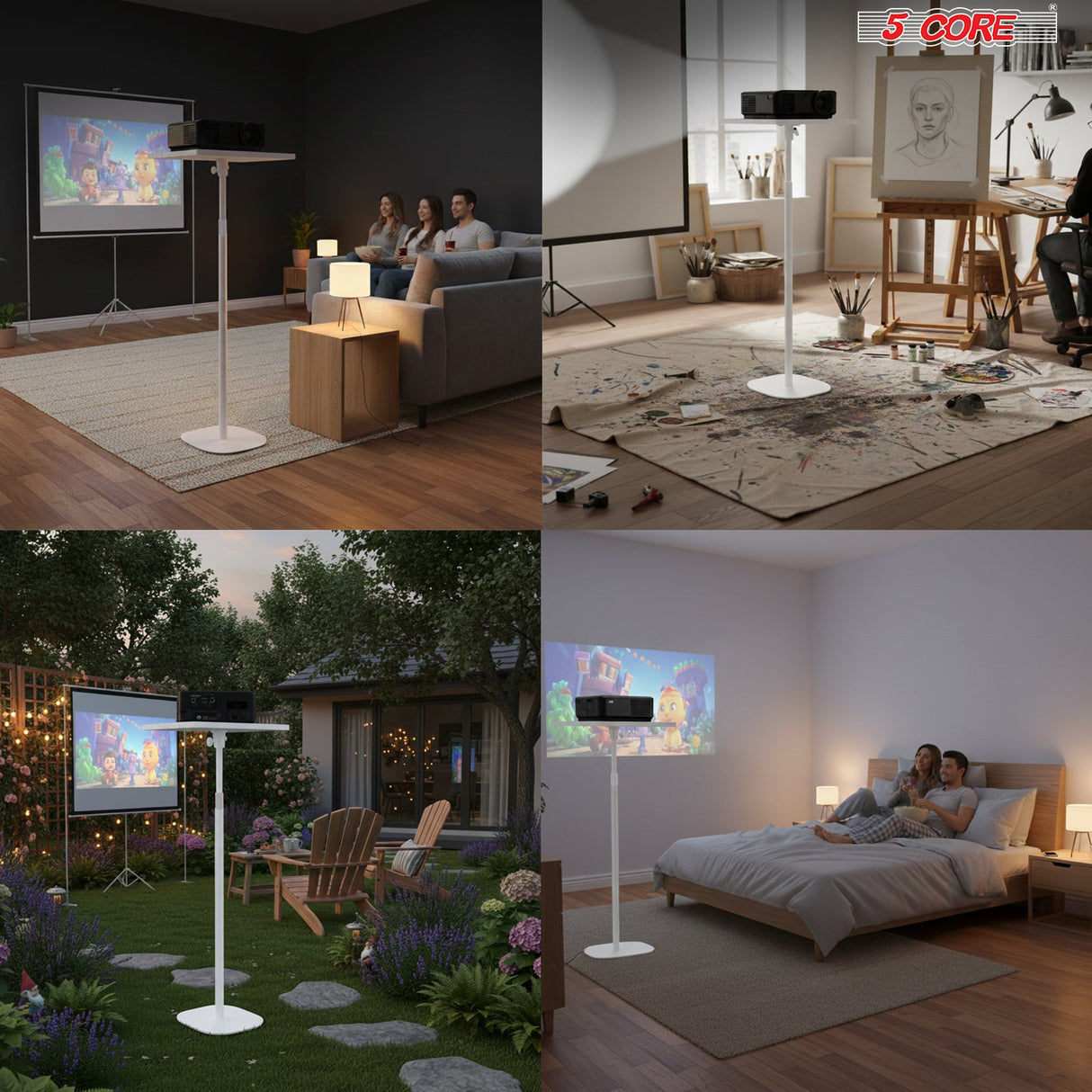 5 Core Projector Stand Floor Adjustable 66" Universal Projectors Support for Home Office & Studio