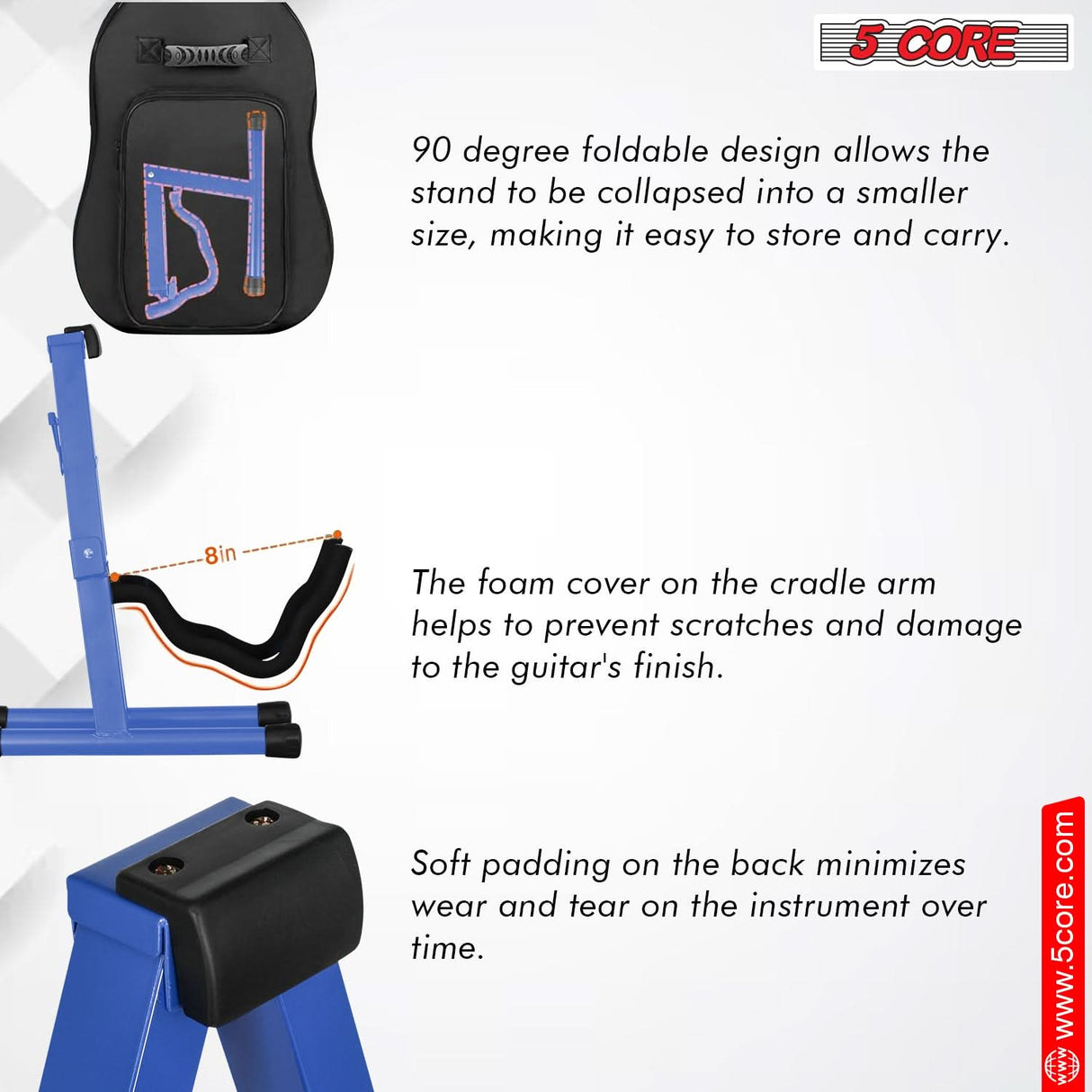 5 Core Guitar Stand 2 Pack A Frame w Soft Foam Arm Non Slip Rubber for Acoustic Electric Bass