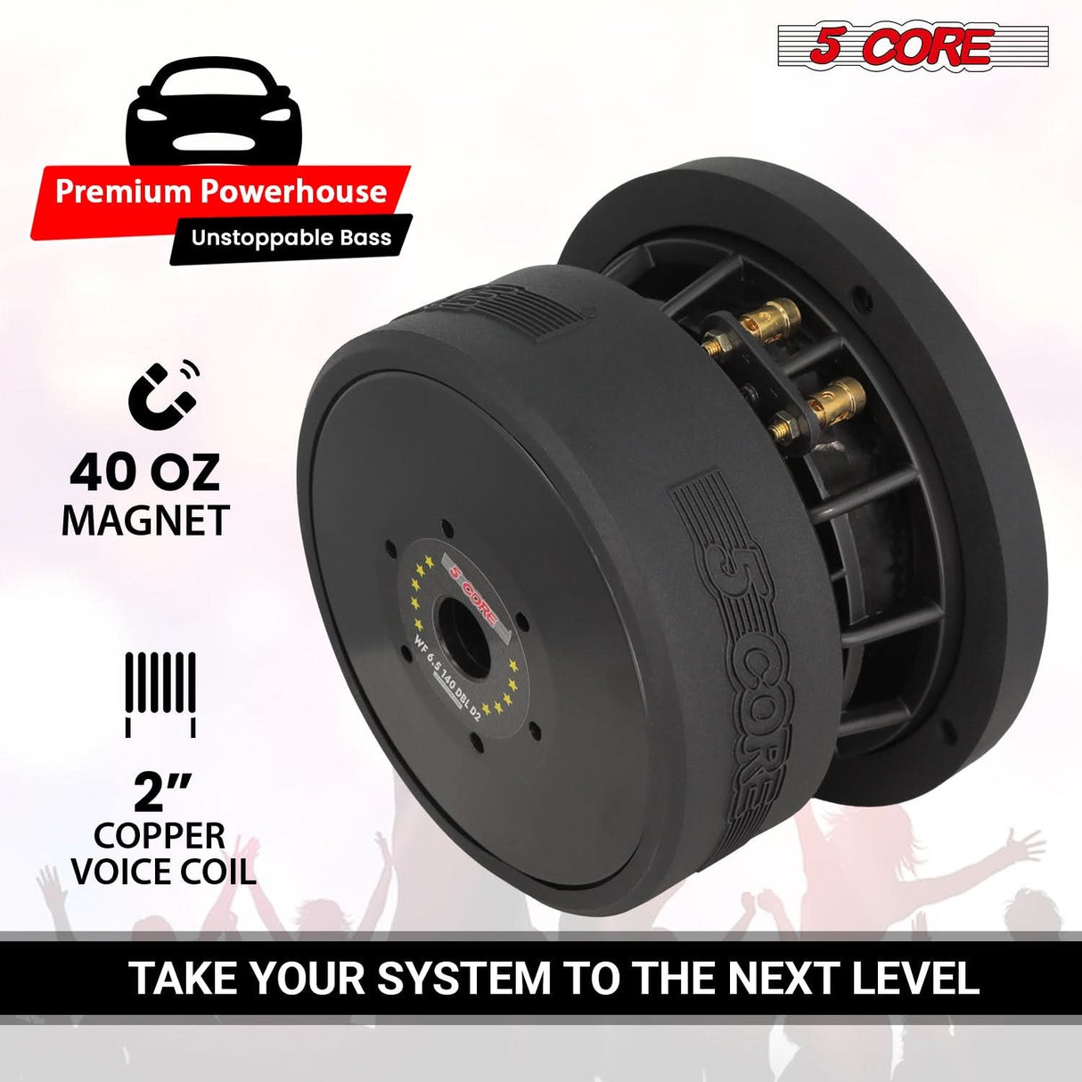 5Core 6.5 Inch Car Subwoofer Dual 2Ohm 1000W Speaker Sub Woofer Driver Aluminum Frame 6.5” Woofers